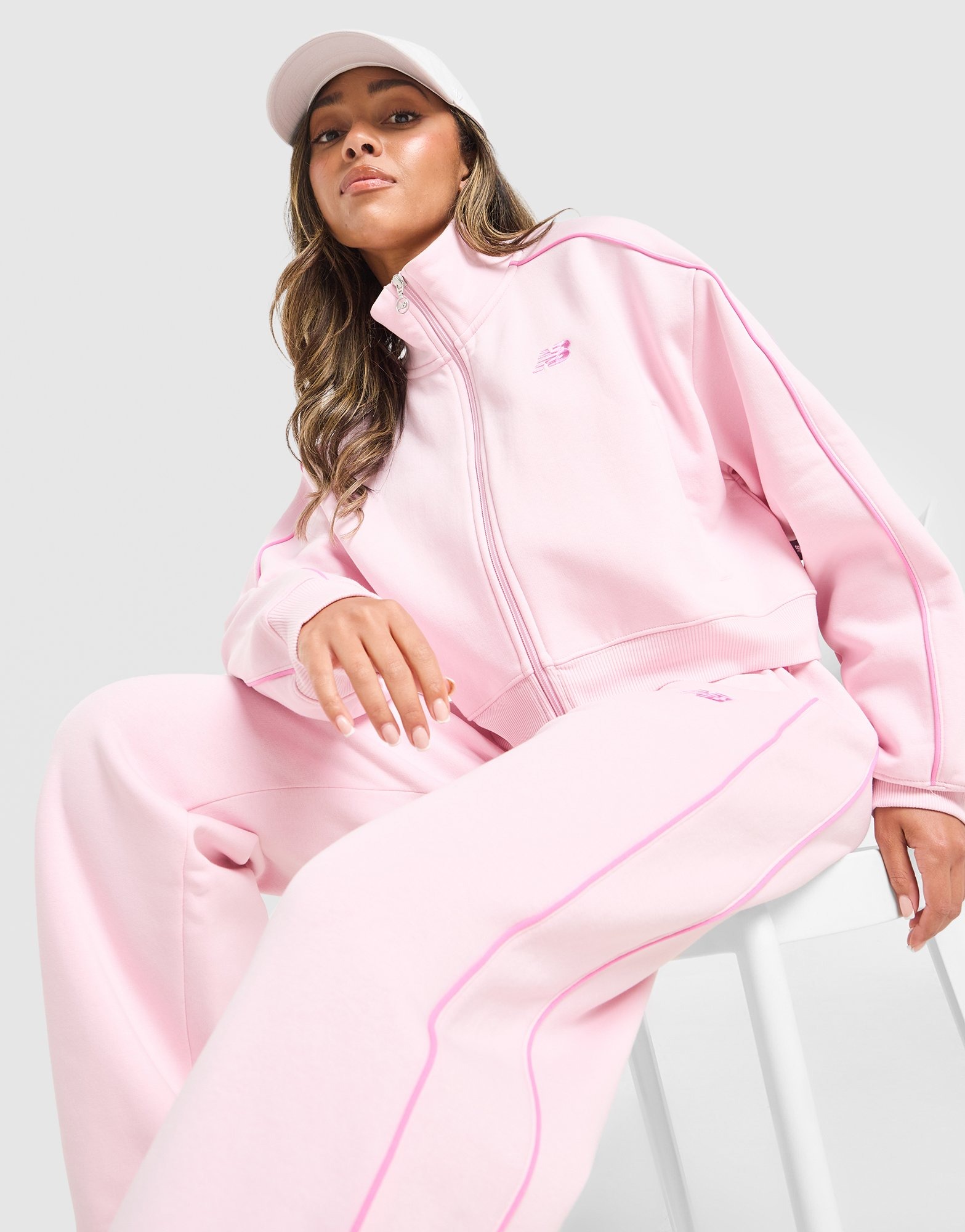 Pink New Balance Pipe Fleece Full Zip Track Top - JD Sports Global