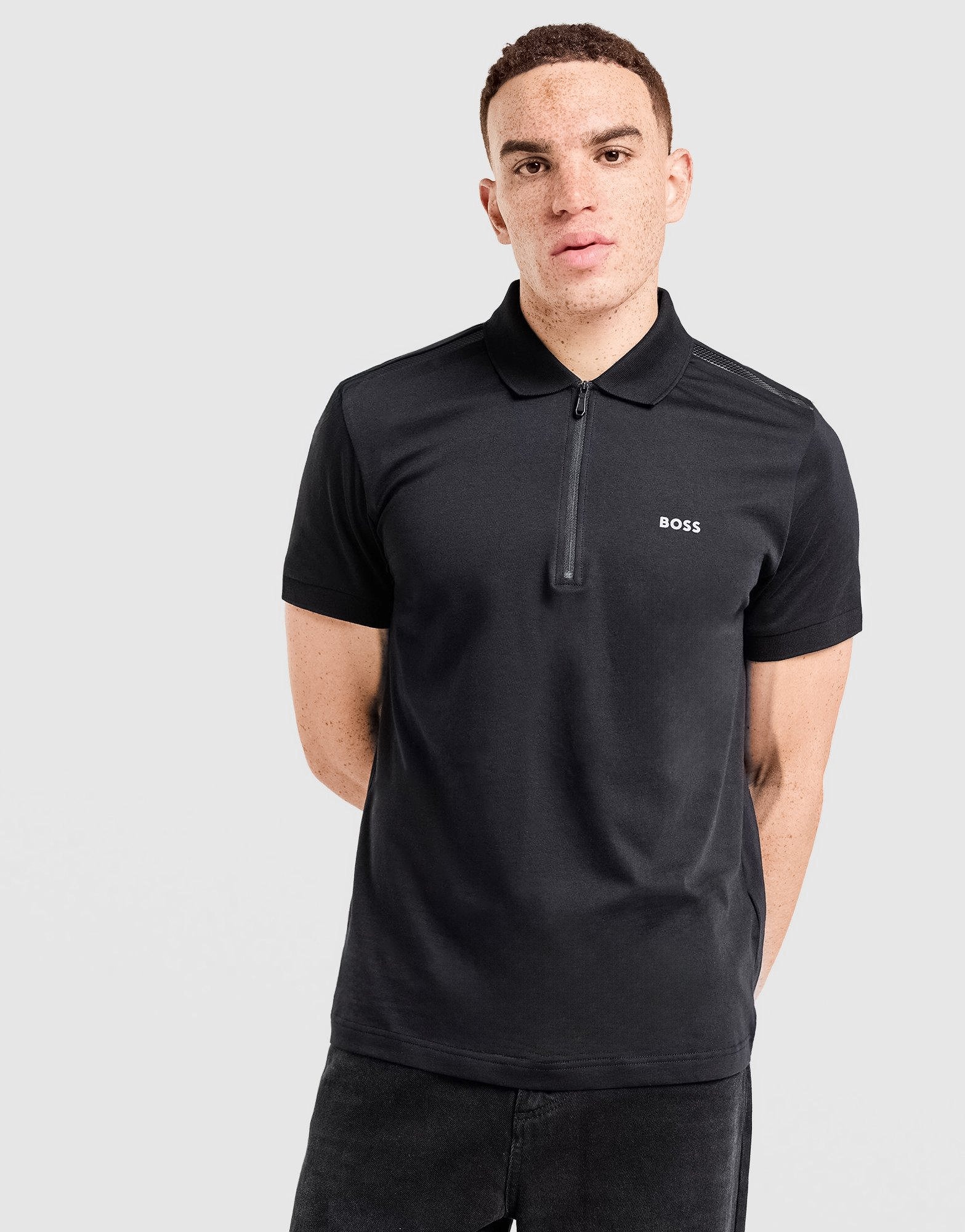 Black BOSS Philix Zip Polo Shirt | JD Sports UK
