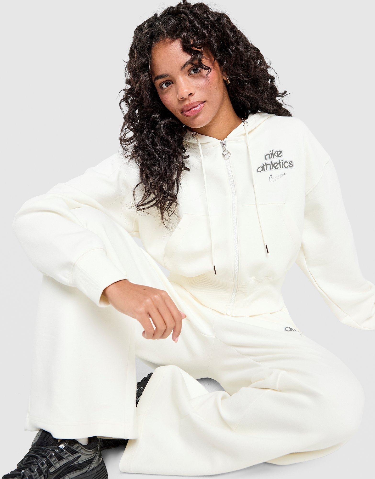 White Nike Graphic Swoosh Crop Full Zip Hoodie - JD Sports Global
