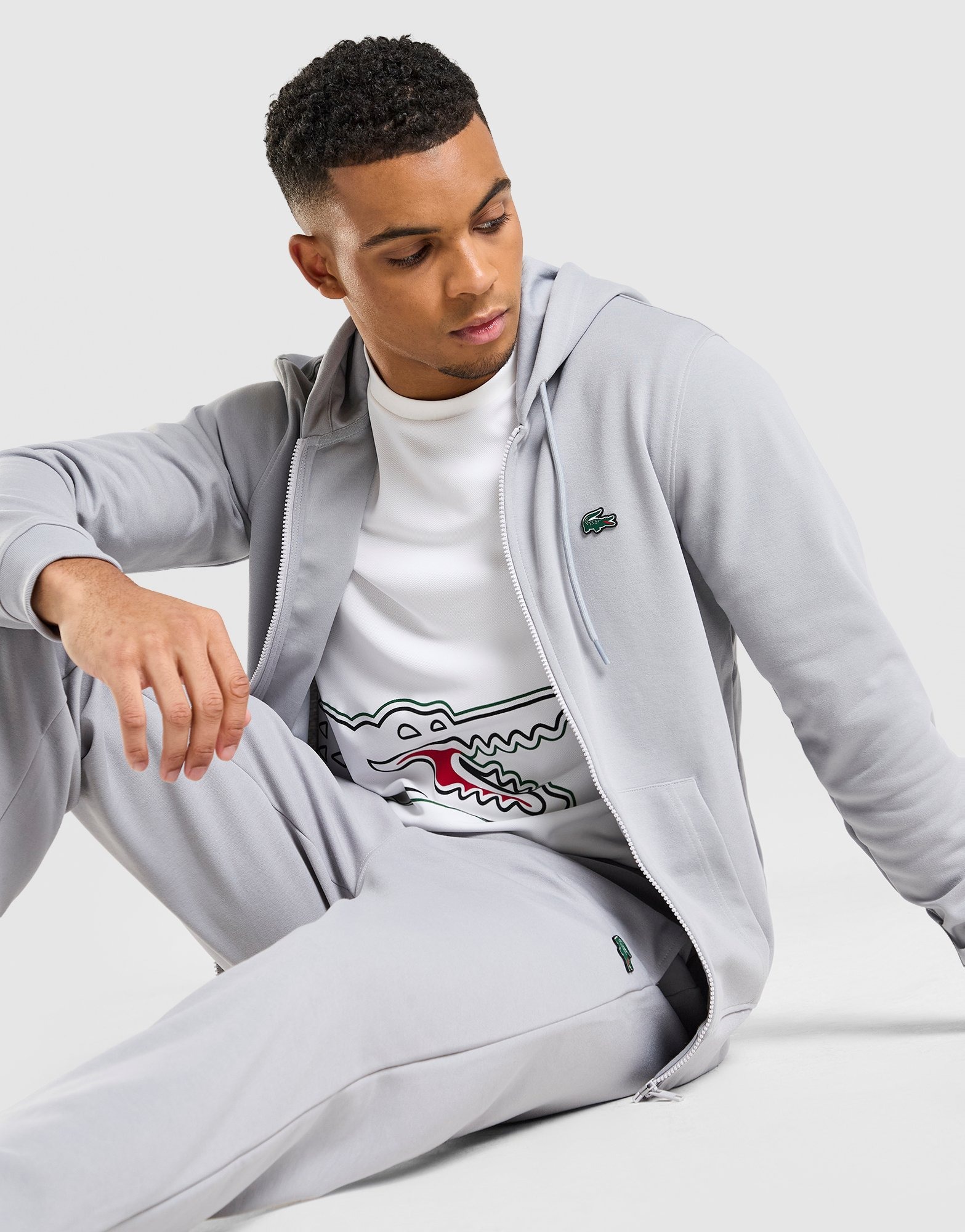 Grey Lacoste Double Knit Full Zip Hoodie - JD Sports Ireland