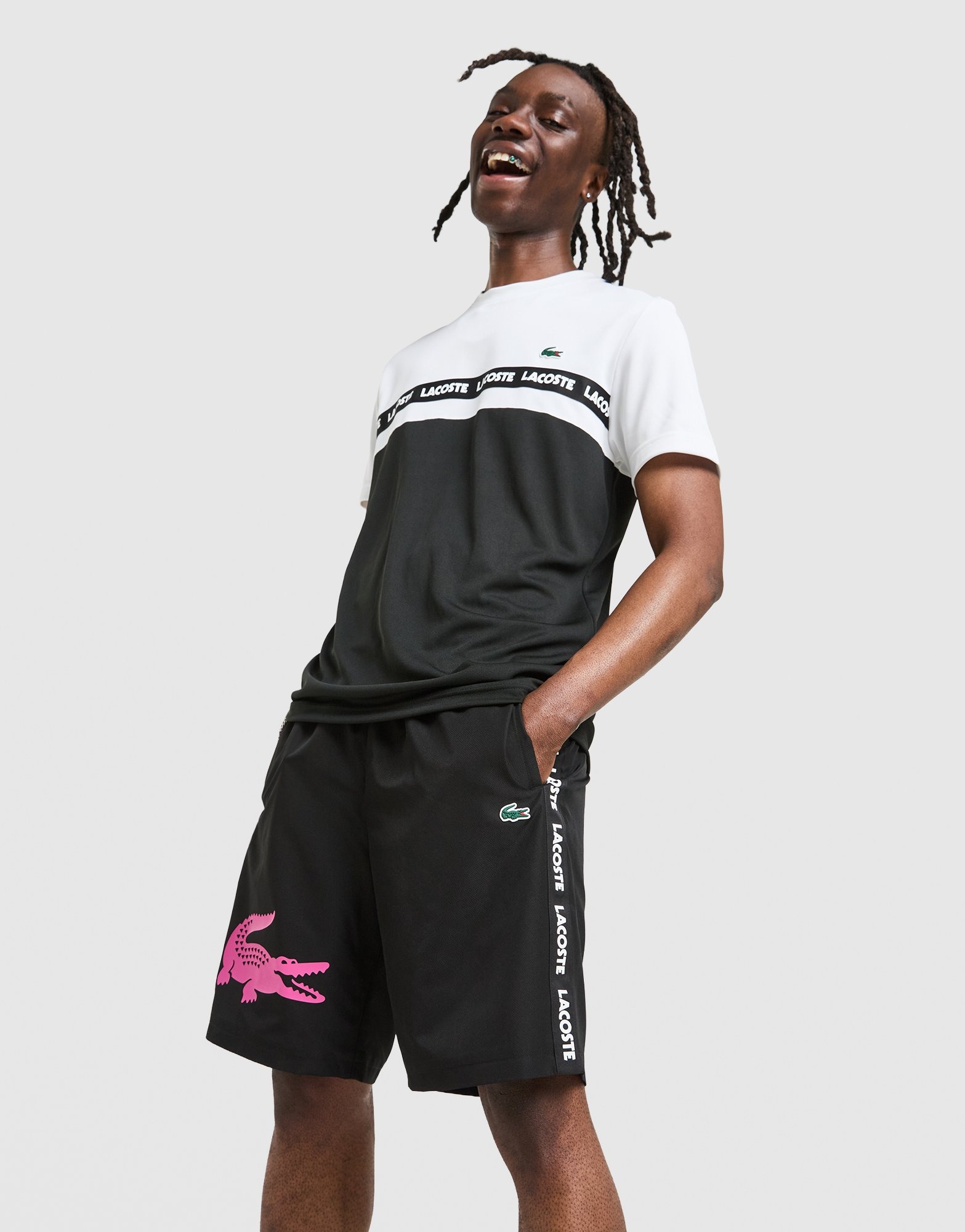 Black Lacoste Croc Woven Tape Shorts | JD Sports UK