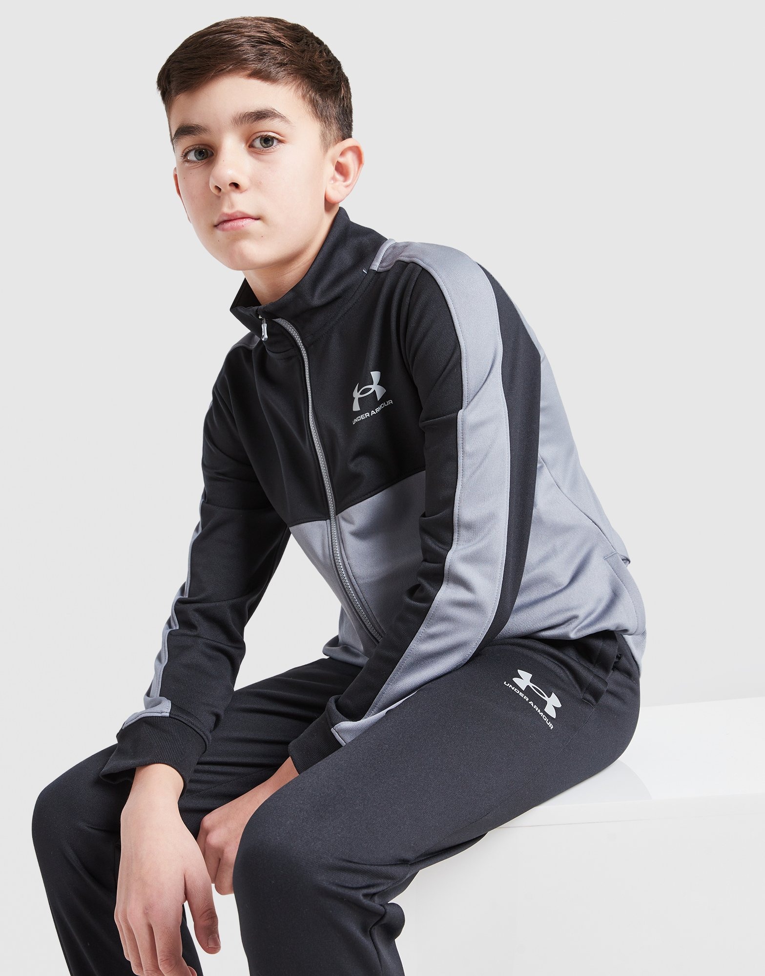 Black Under Armour Rival Colour Block Knit Tracksuit Junior | JD Sports UK