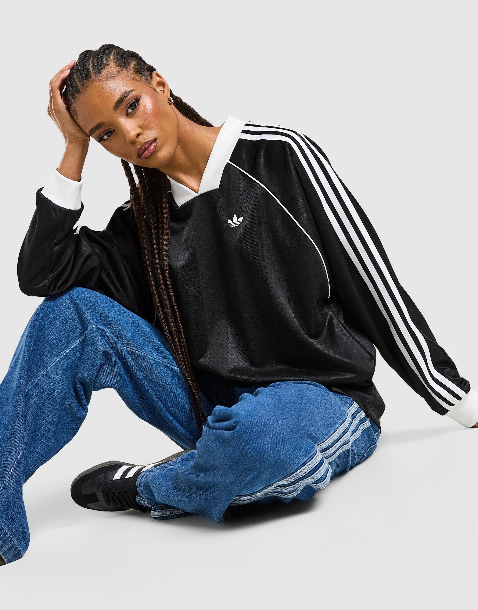 Black adidas Originals Long Sleeve Oversized Football Top | JD