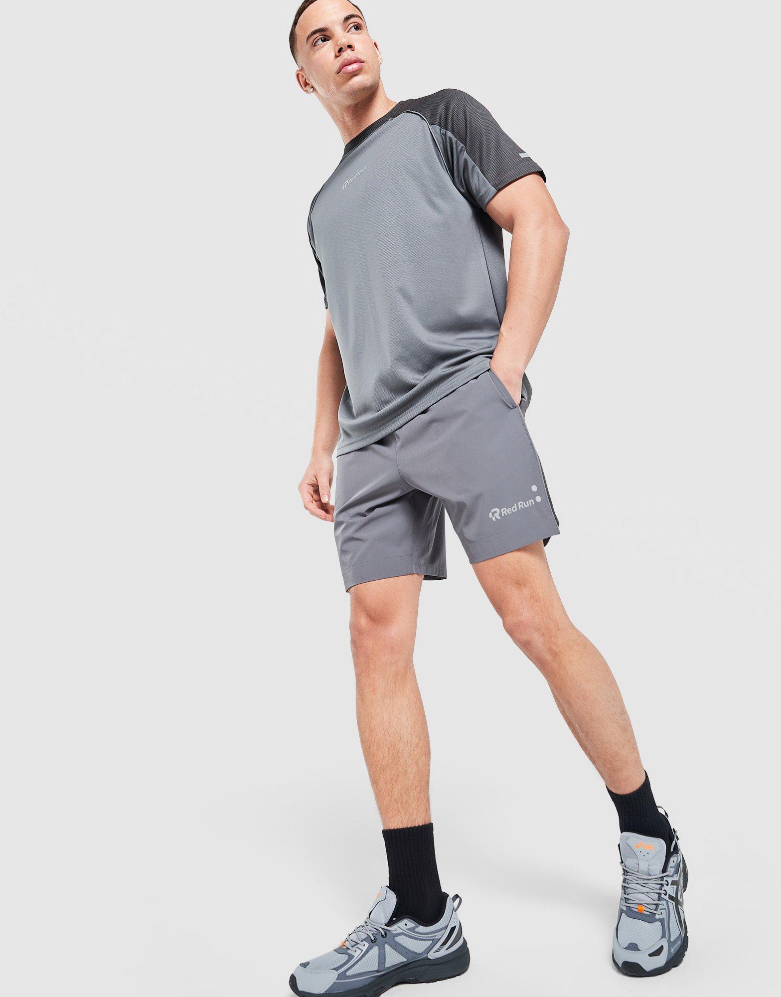 Red Run Activewear Titanium Charcoal Panelled Sports Shorts