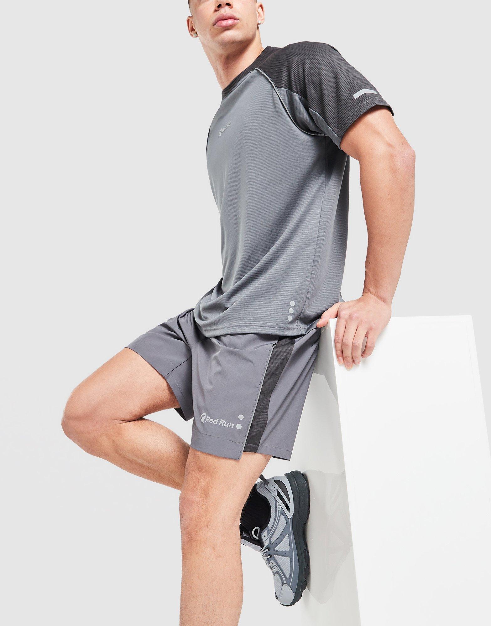 Red Run Activewear Titanium Charcoal Panelled Sports Shorts