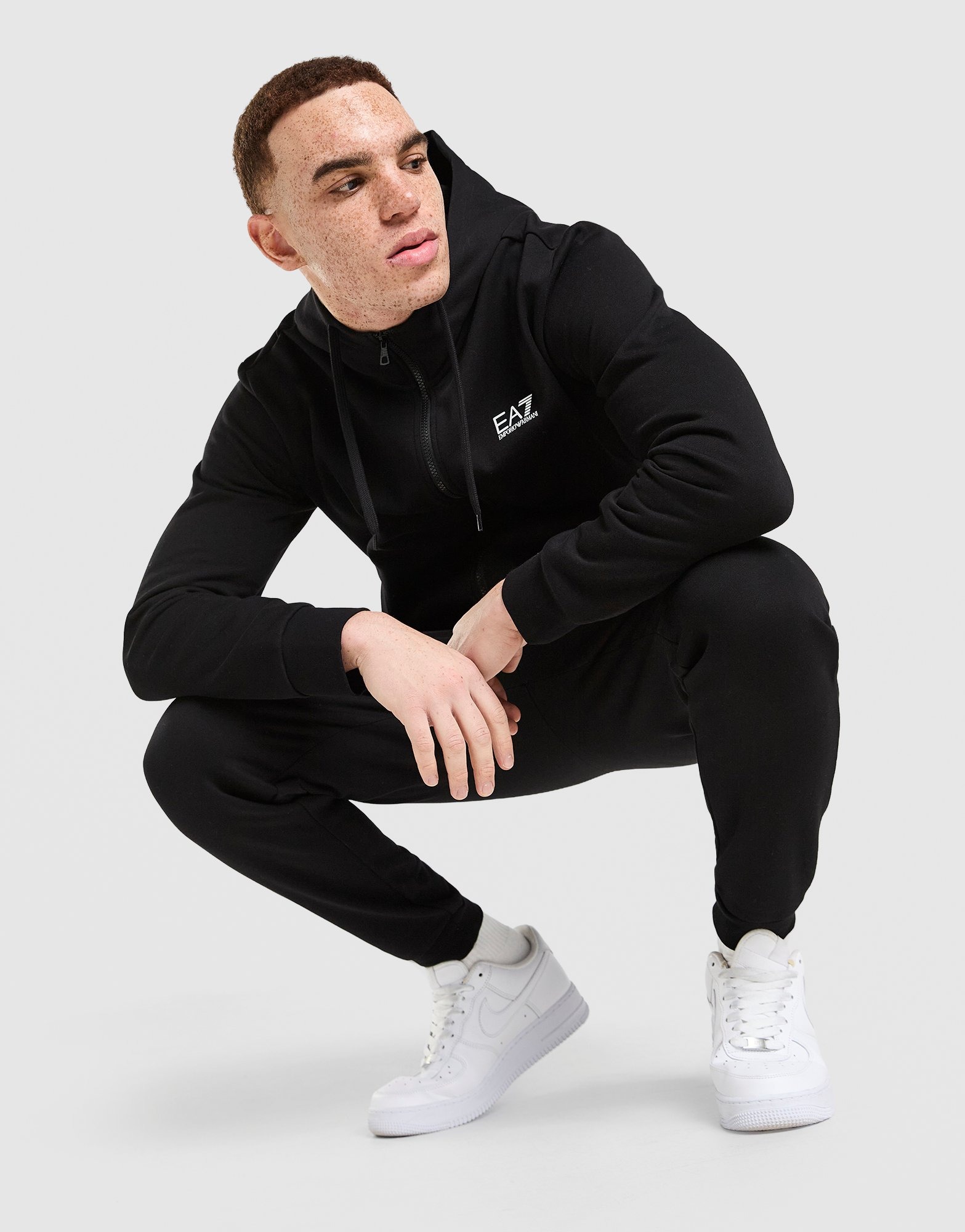 Black EA7 Emporio Armani Full Zip Hooded Tracksuit - JD Sports Global