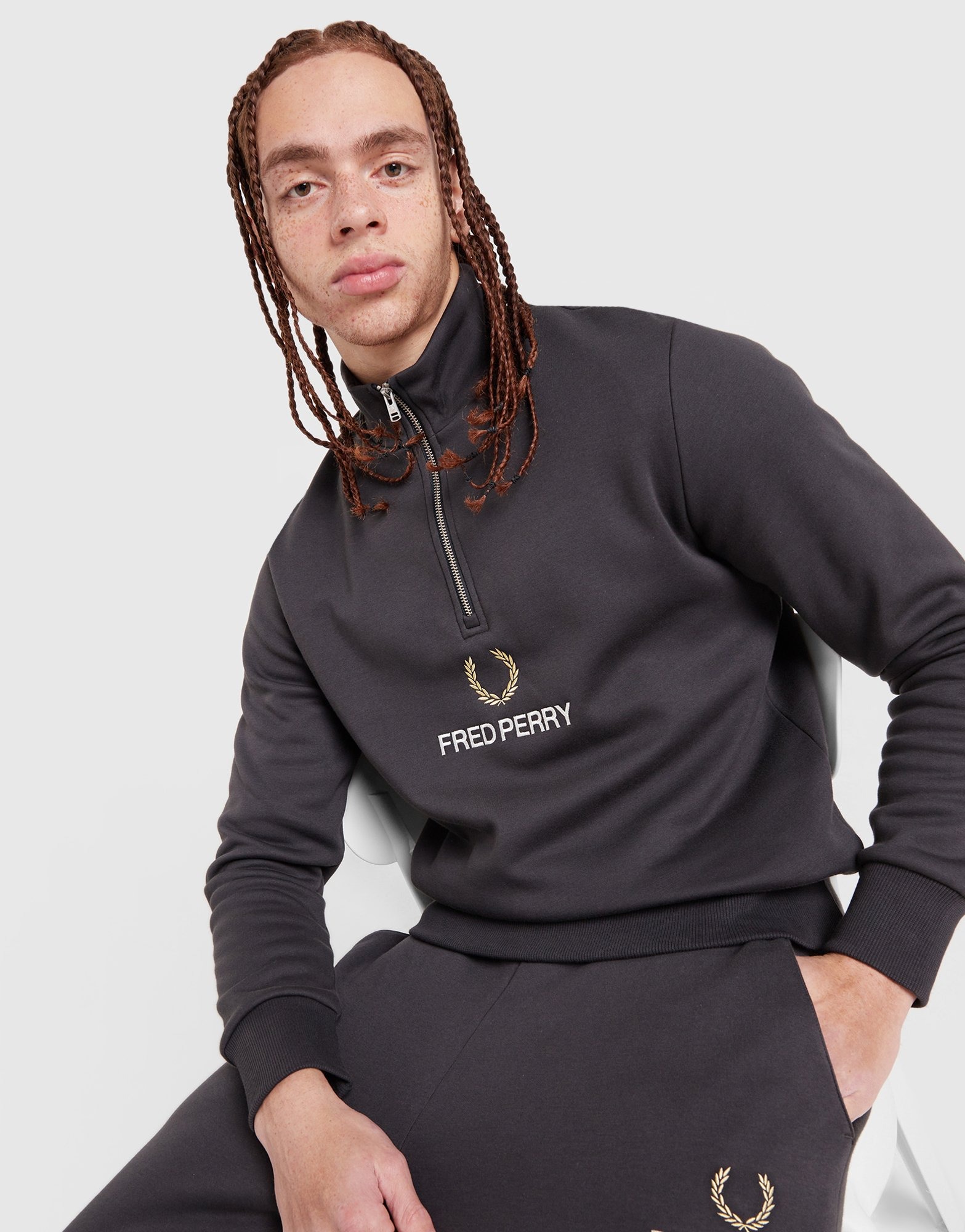 Grey Fred Perry Original Stack 1/2 Zip Sweatshirt - JD Sports Global