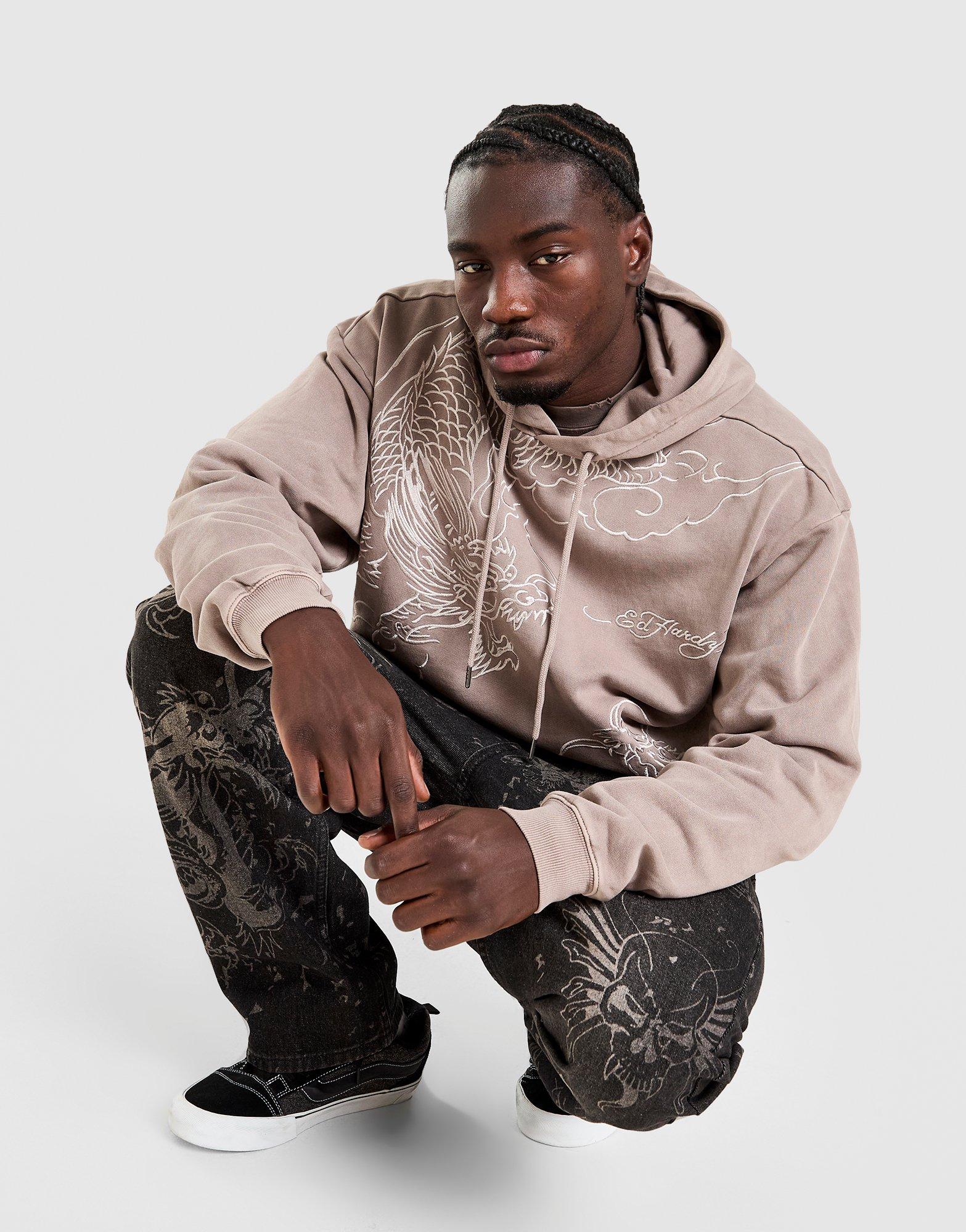 Ed Hardy Dragon All Over Print Felpa Con Cappuccio