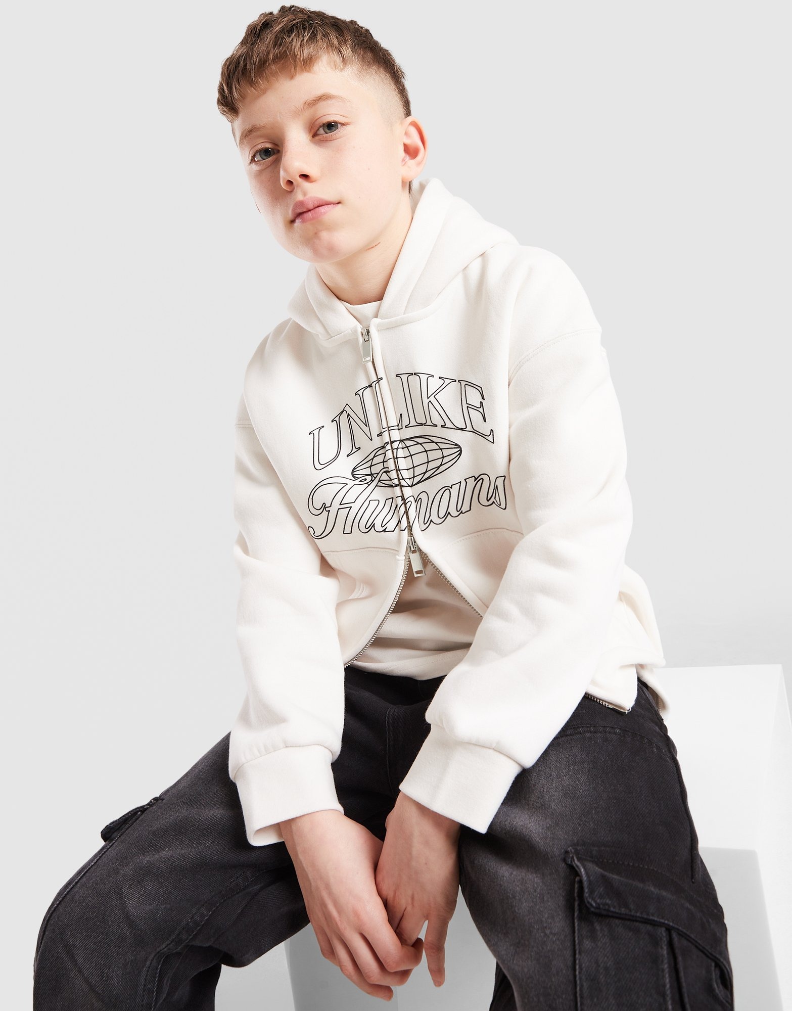 White Unlike Humans International Full Zip Hoodie Junior - JD Sports ...