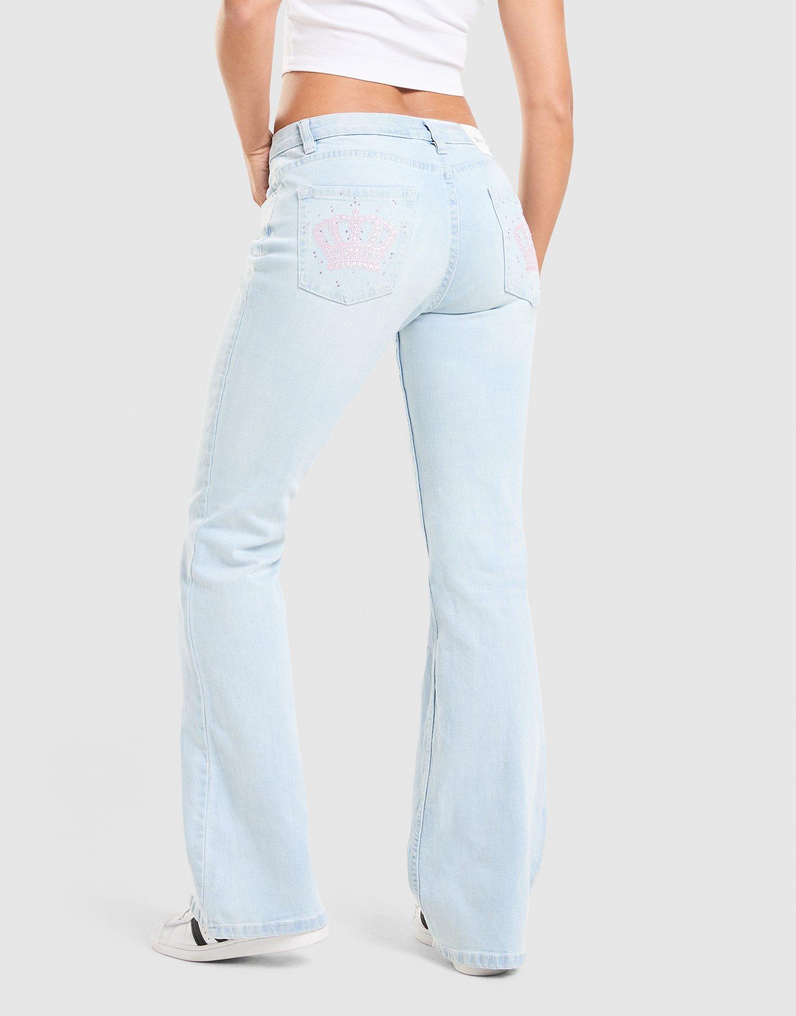 JUICY COUTURE Low Rise Diamante Crown Denim Jeans