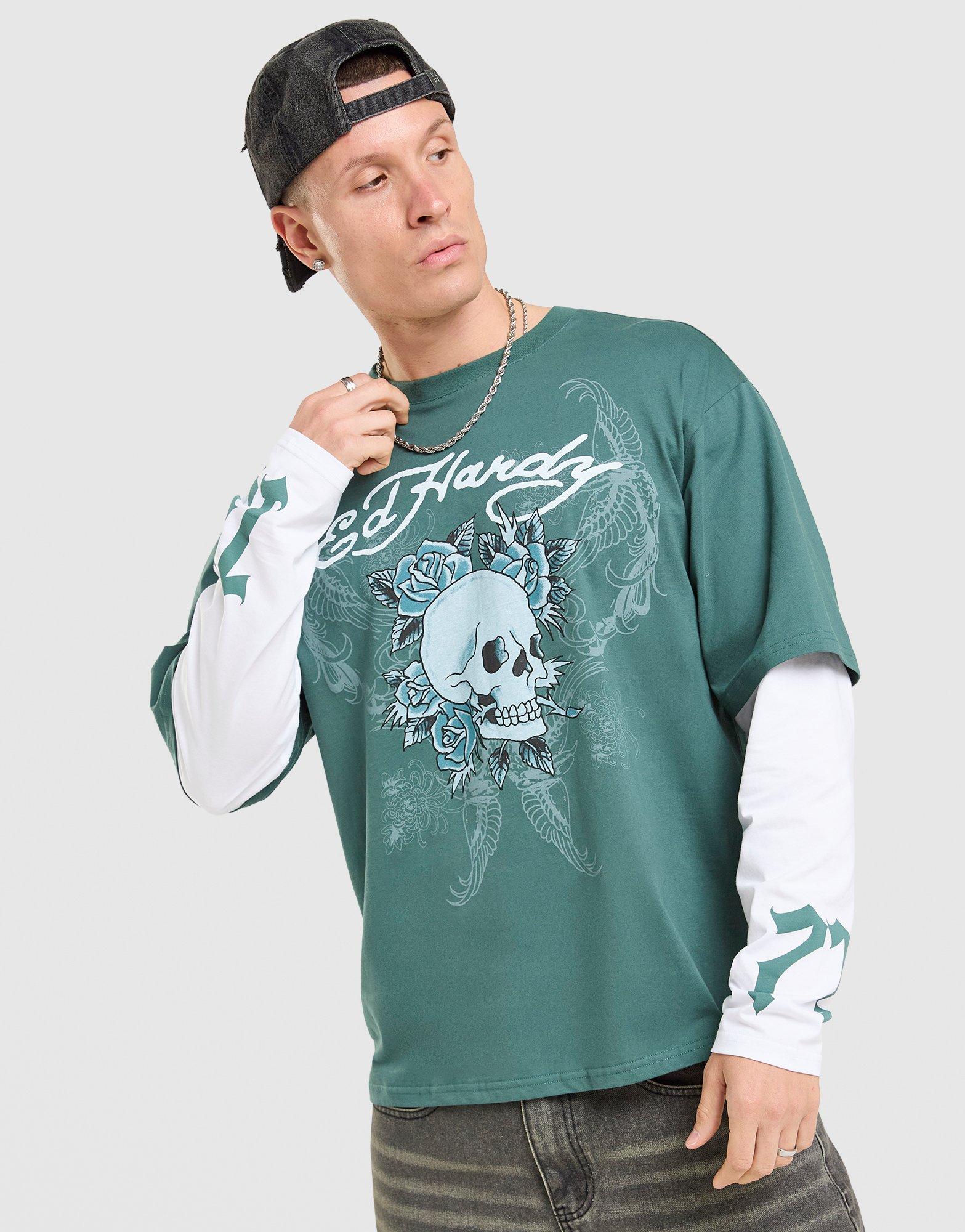 Ed Hardy Layered Long Sleeve Skull T-Shirt