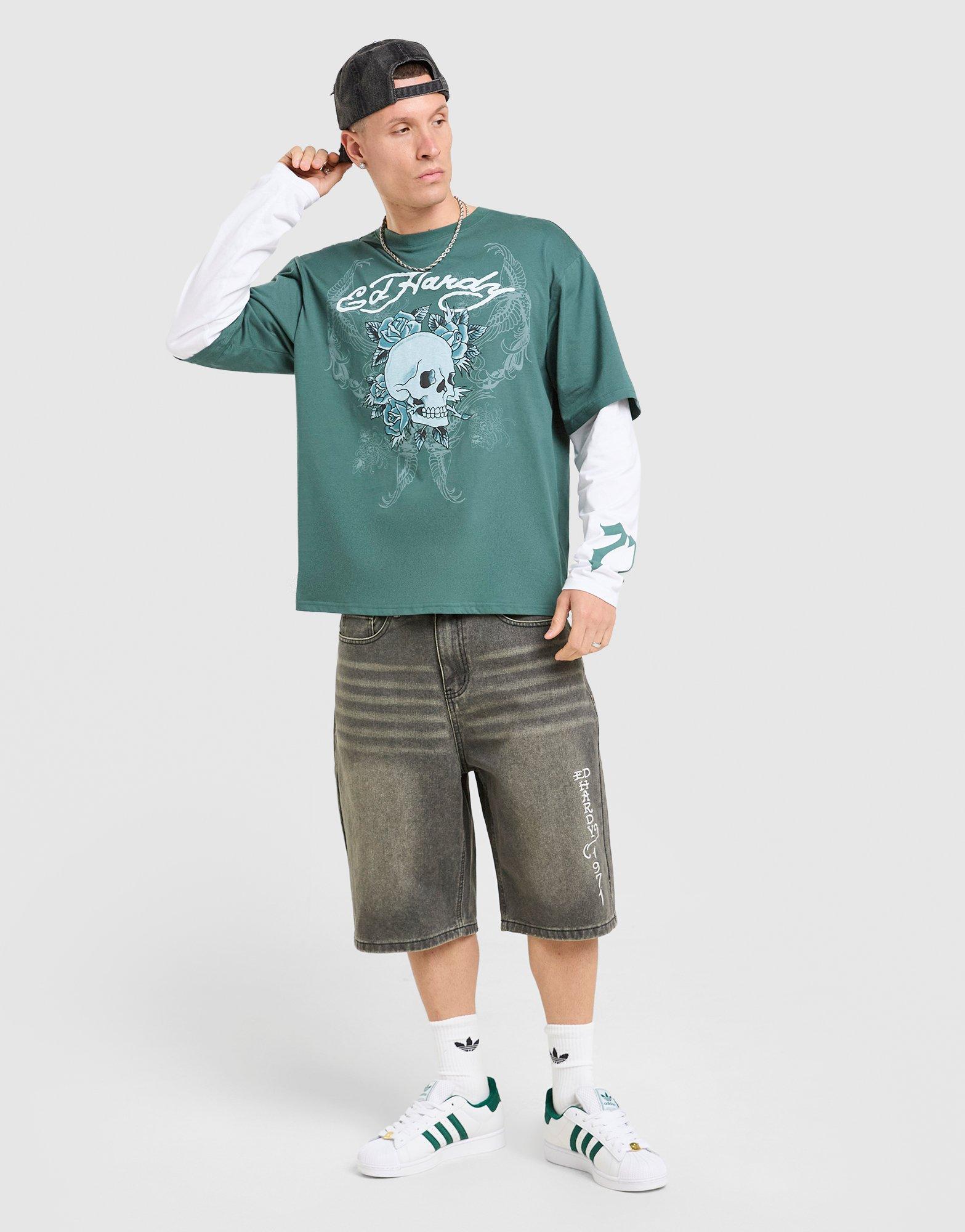 Ed Hardy Layered Long Sleeve Skull T-Shirt