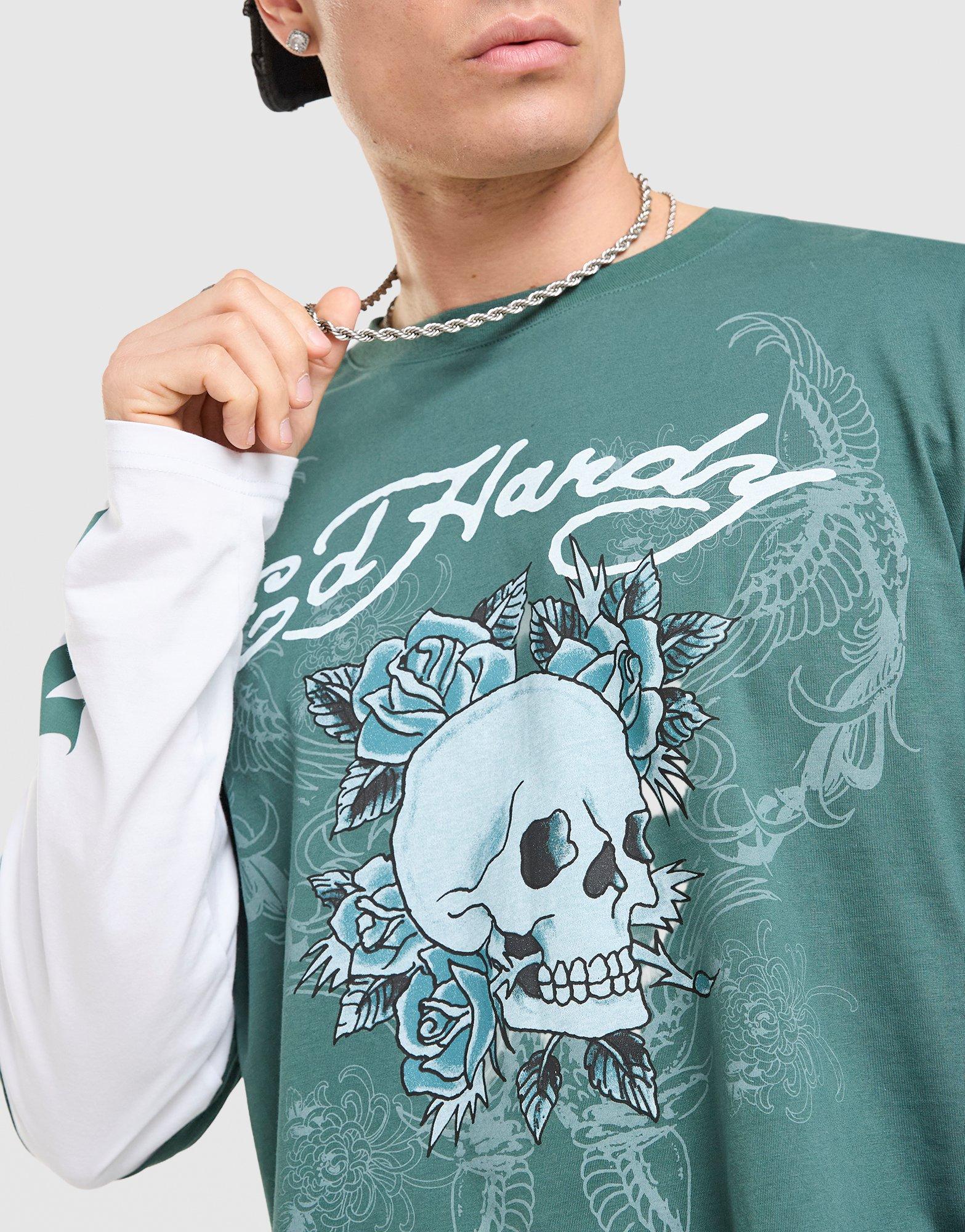 Ed Hardy Layered Long Sleeve Skull T-Shirt