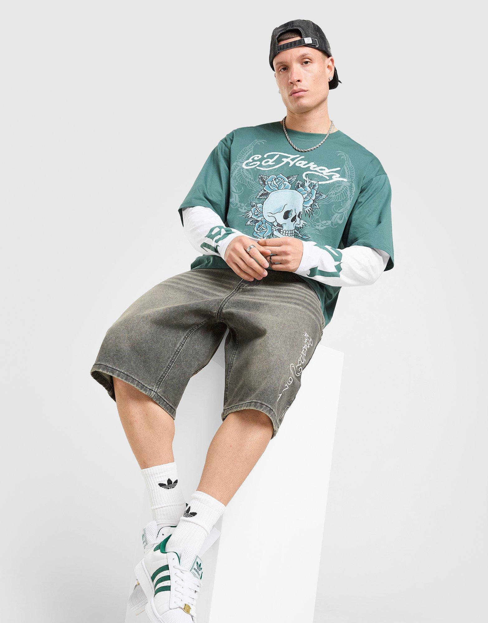 Ed Hardy Layered Long Sleeve Skull T-Shirt