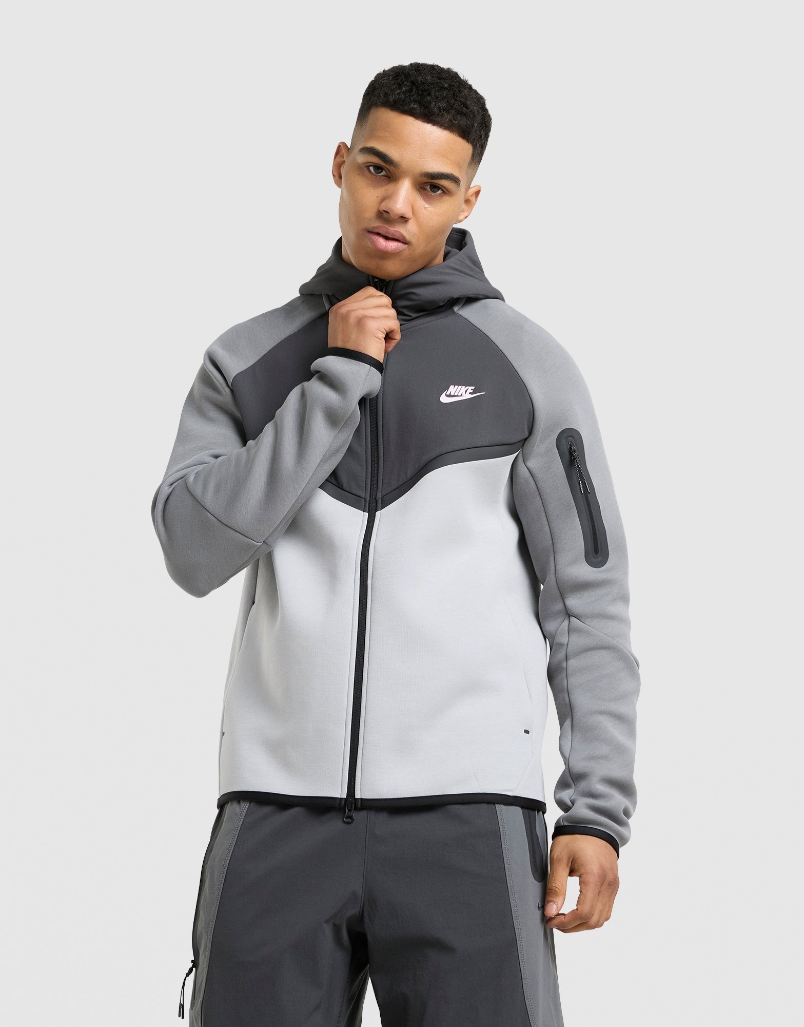 トップス NIKE Tech Fleece Setup Gray Grey Nike Tech Mix Full Zip Hoodie - JD Sports Global