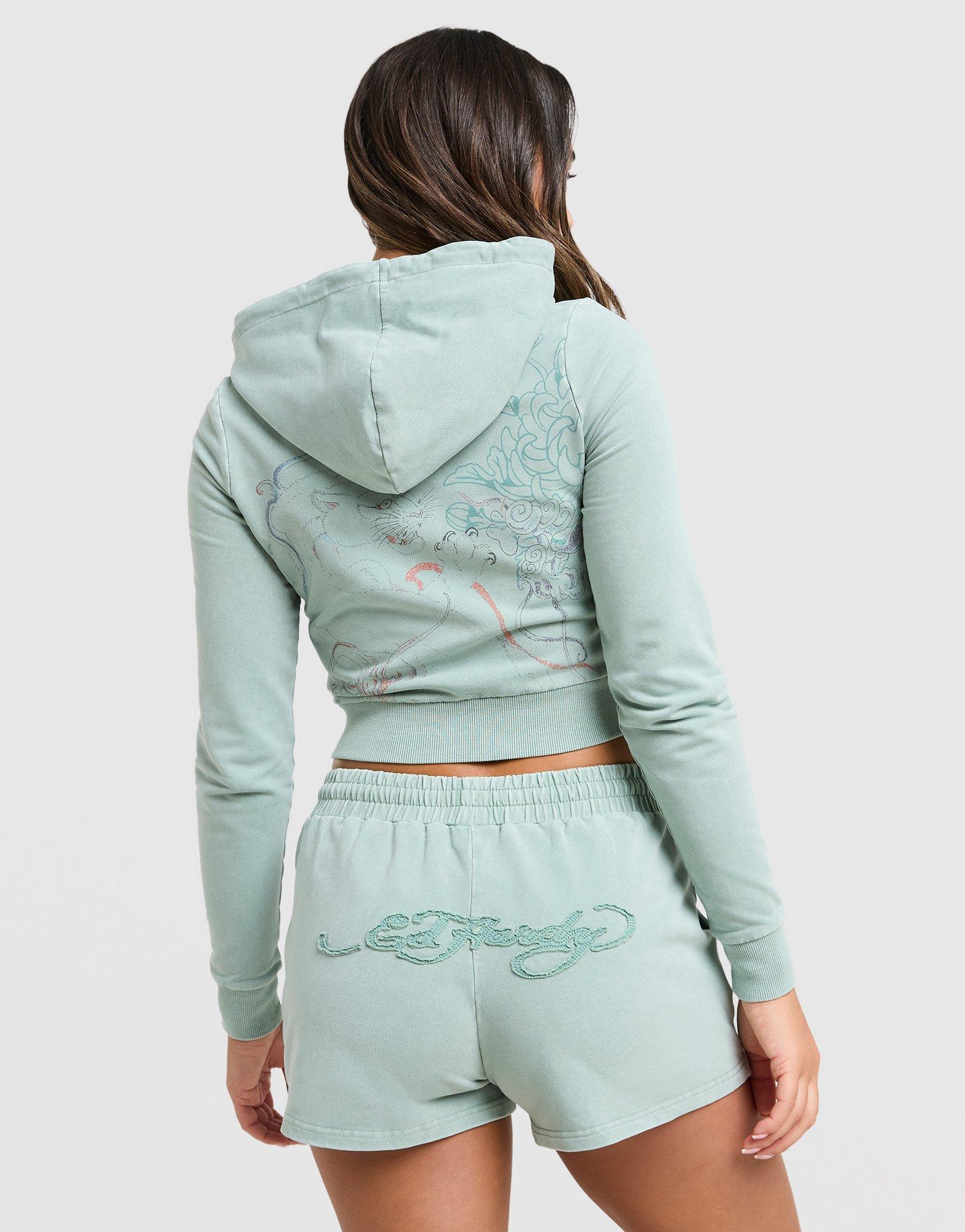 Ed Hardy Tattoo Full Zip Crop Hoodie