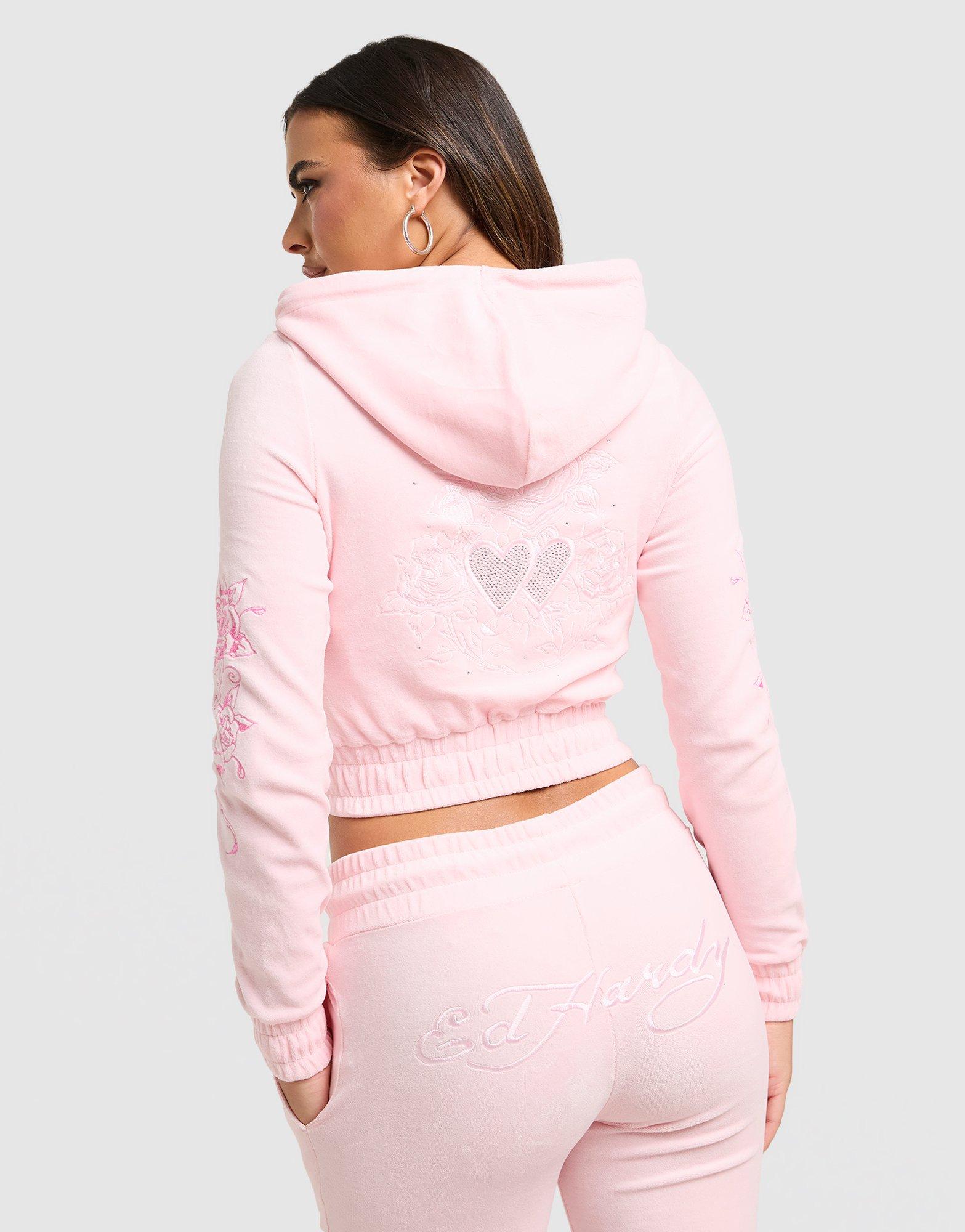 Ed Hardy Thorns Diamante Velour Hoodie
