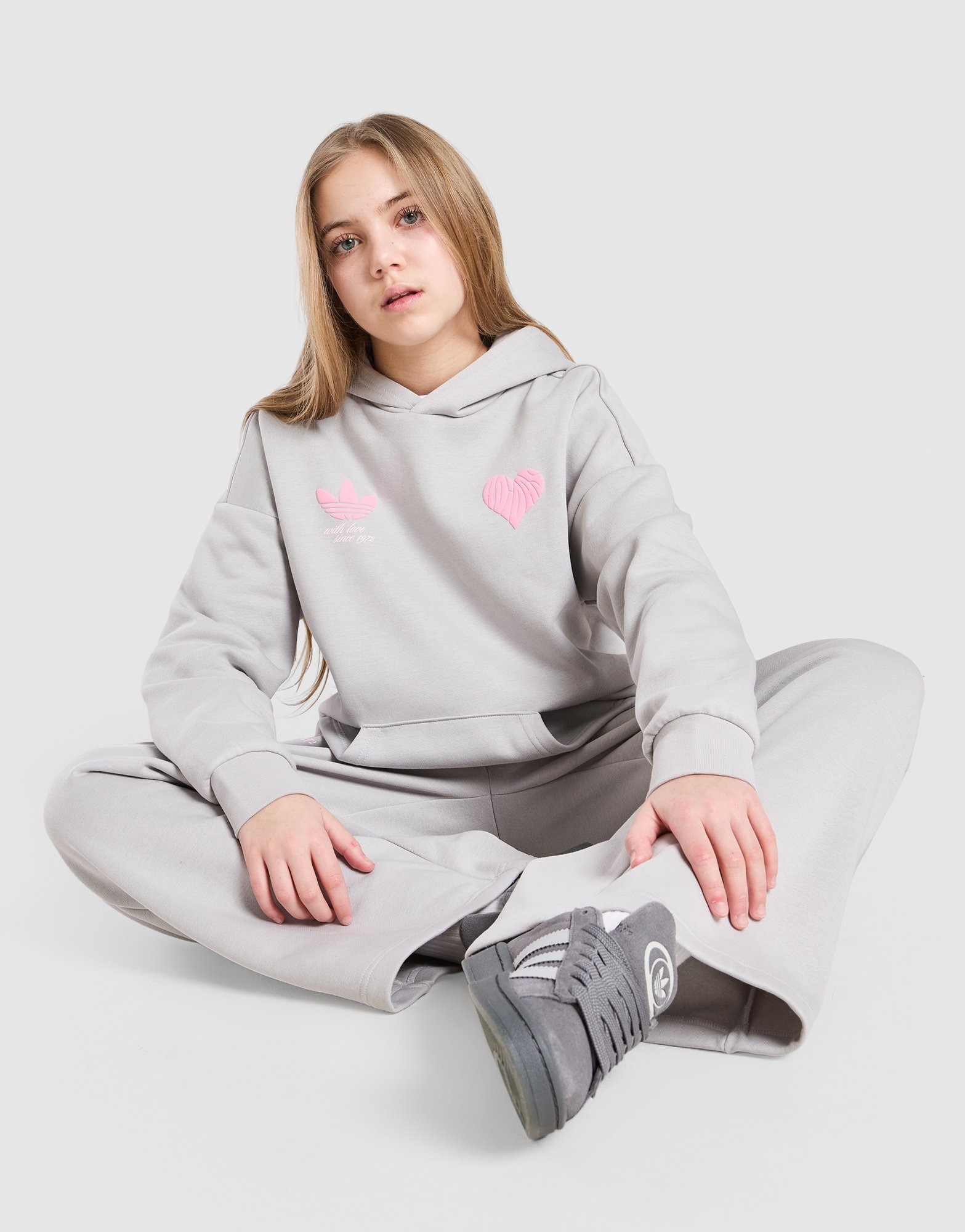 Grey adidas Originals Girls' Heart Overhead Hoodie Junior | JD