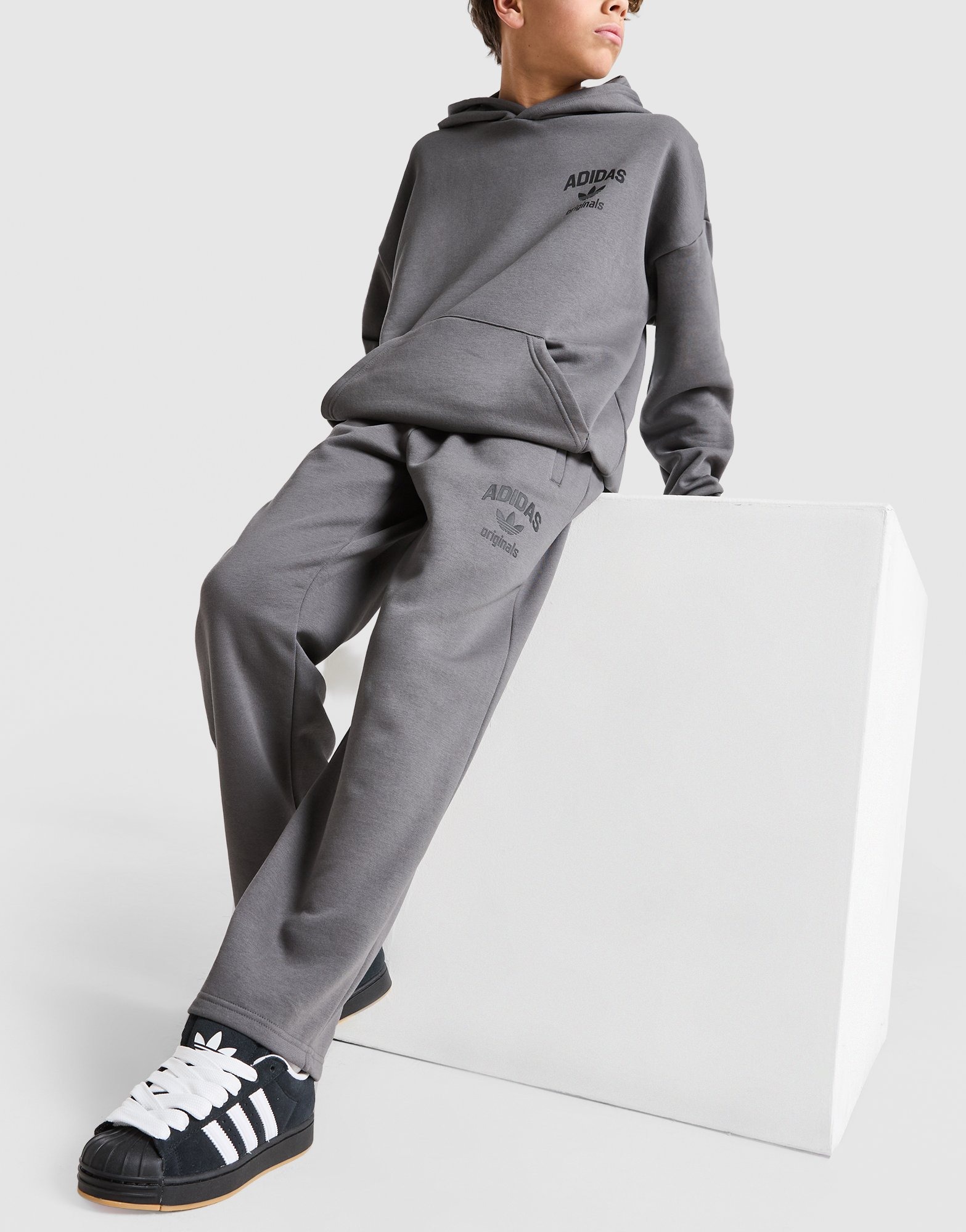 Grey adidas Originals Trefoil World Open Hem Joggers Junior - JD