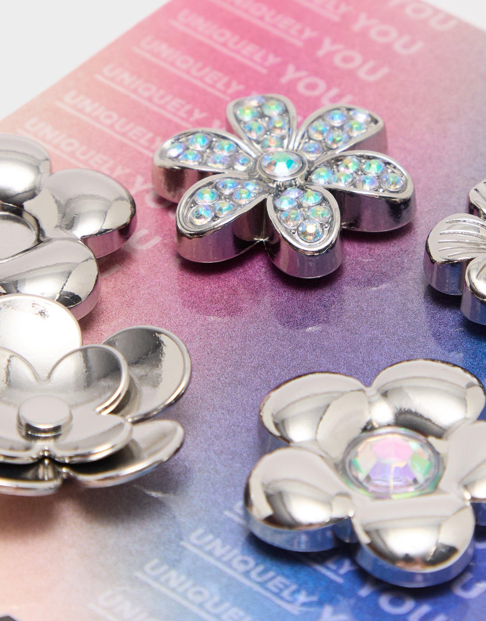 Crocs 5-Pack Silver Flowers Jibbitz Charms