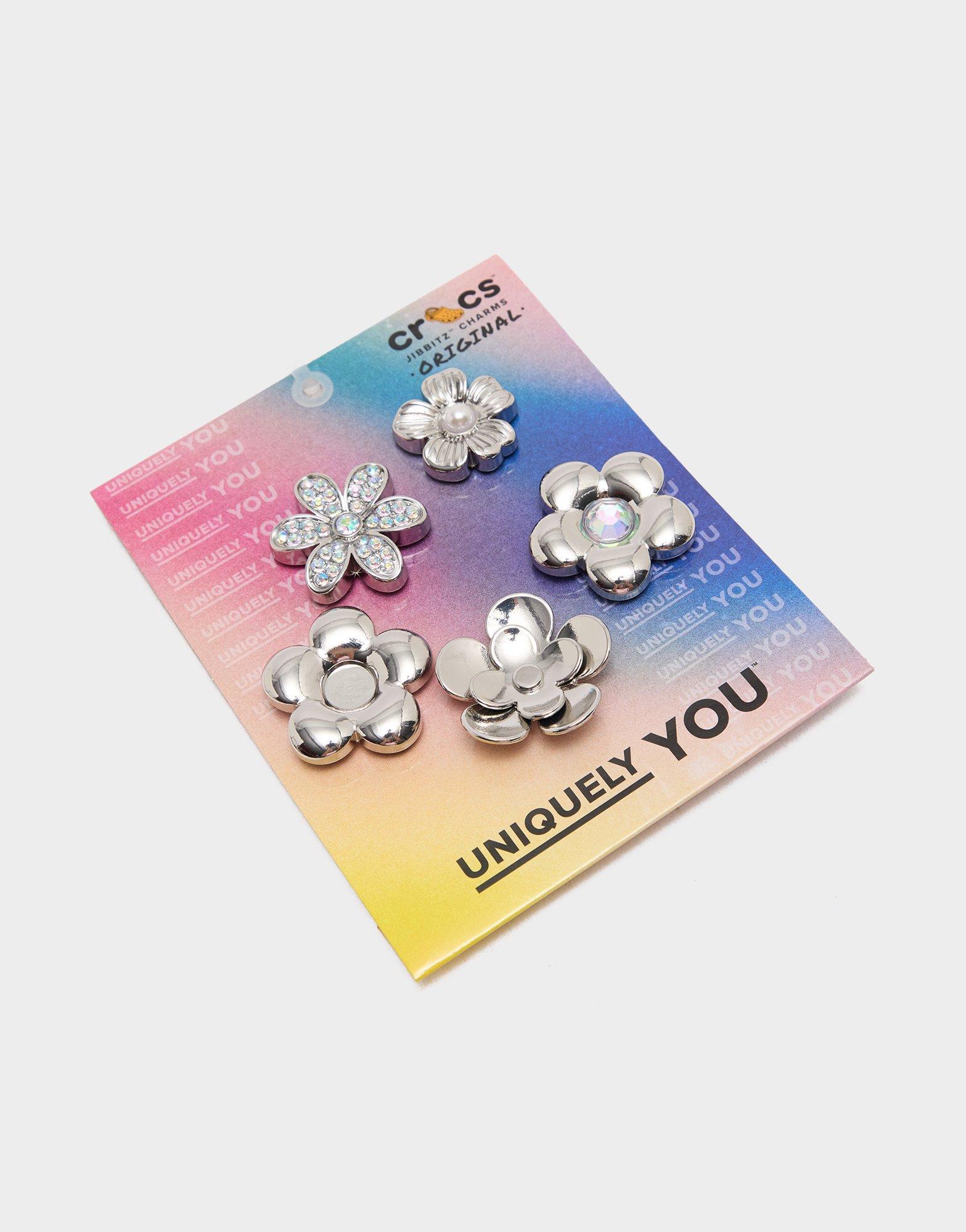 Crocs 5-Pack Silver Flowers Jibbitz Charms