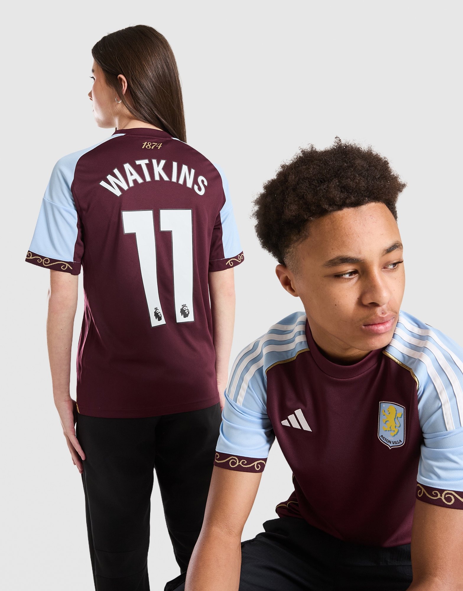 Burgundy adidas Aston Villa FC 2025/26 Watkins #11 Home Shirt Jnr