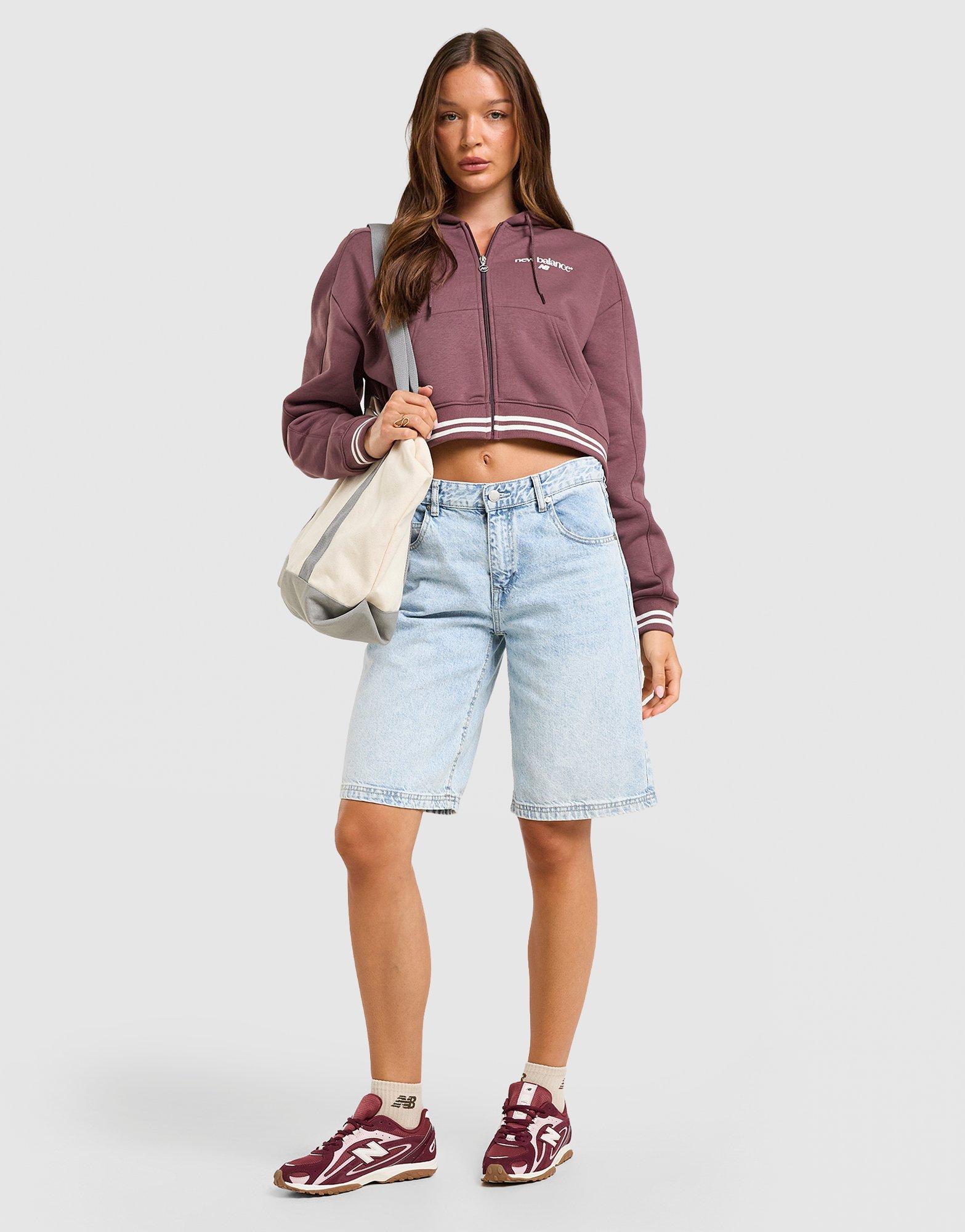 New Balance Cropped Ribbed Full Zip Hoodie
