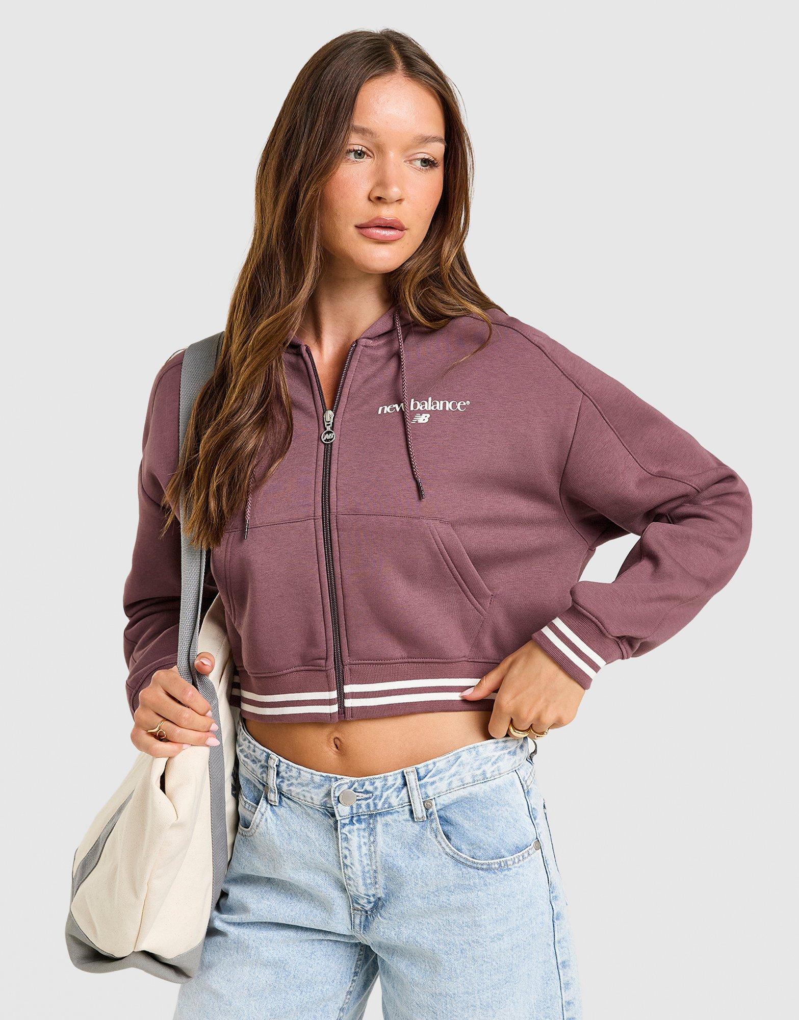 New Balance Cropped Ribbed Full Zip Hoodie