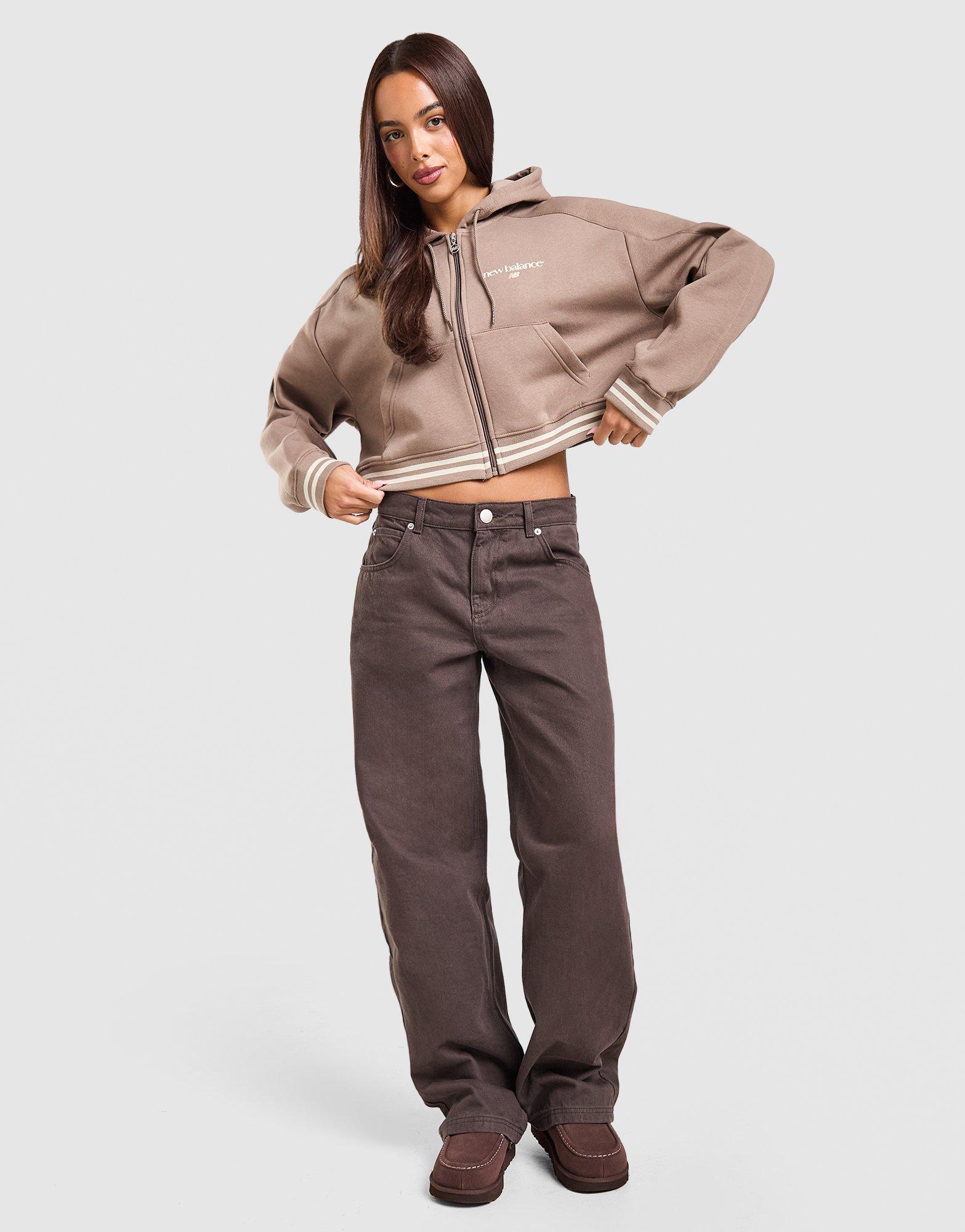 New Balance Cropped Ribbed Full Zip Hoodie