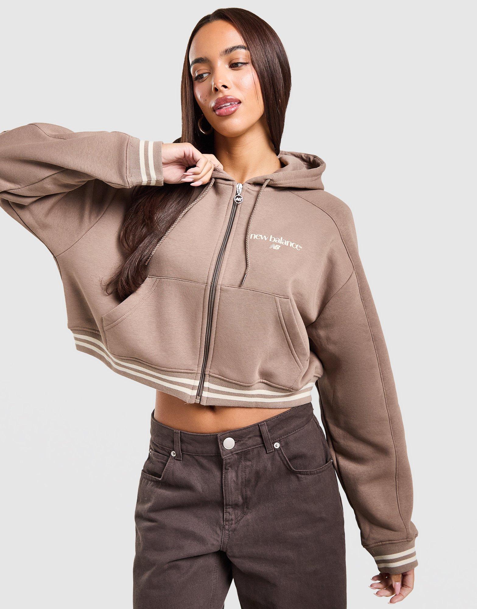 New Balance Cropped Ribbed Full Zip Hoodie