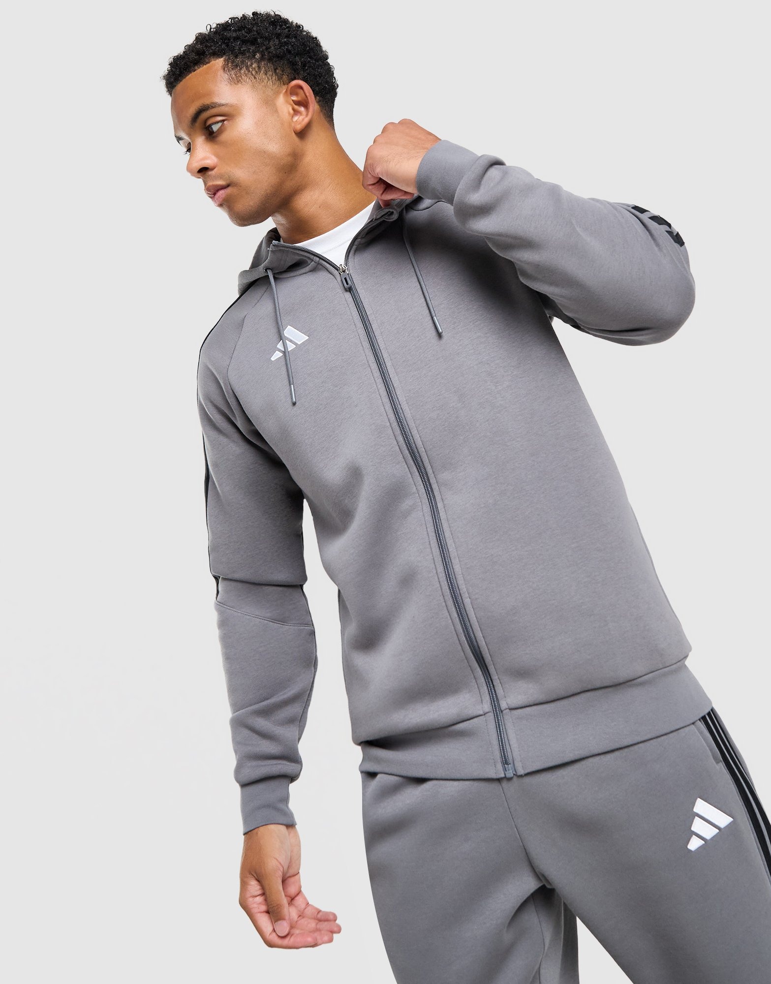Grey adidas Tiro Essentials 3-Stripes Full Zip Hoodie - JD Sports