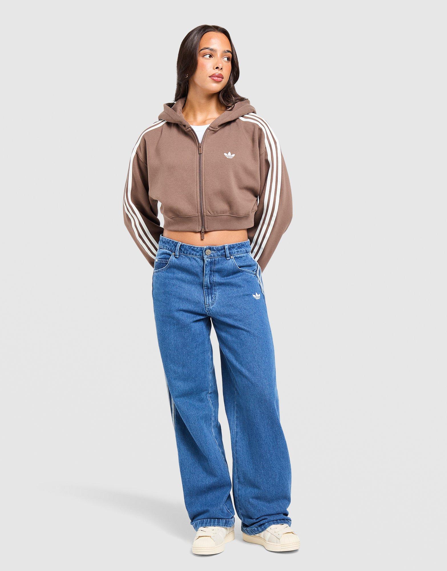 adidas Originals 3-Stripes Cropped Full Zip Hoodie