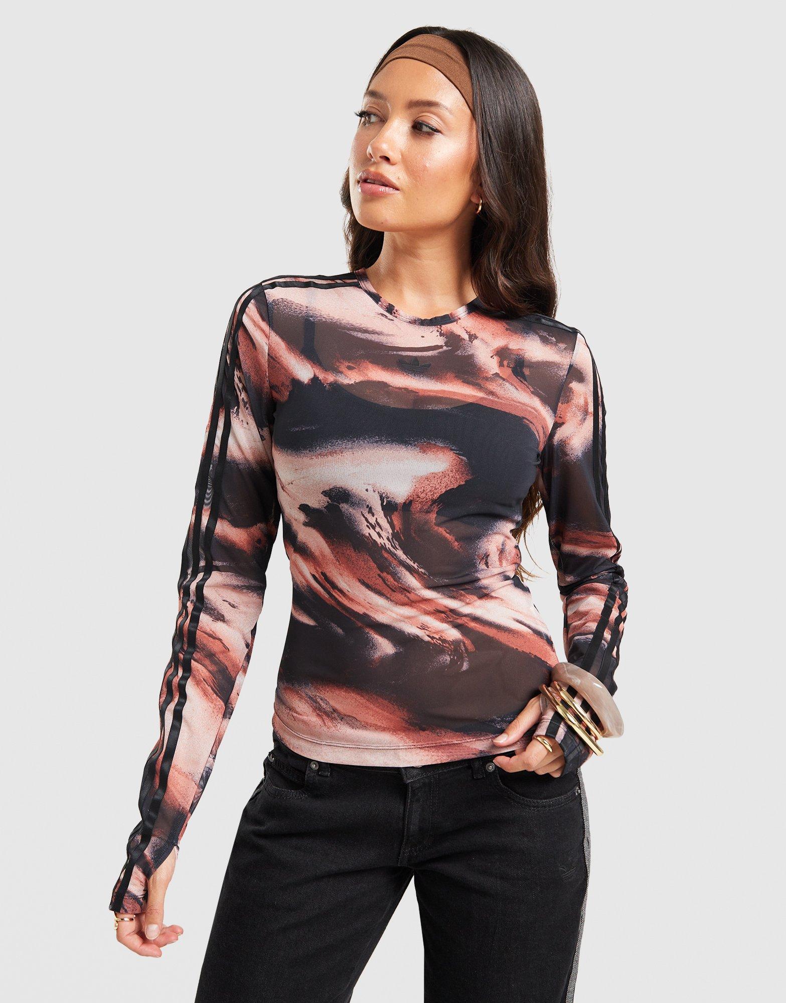adidas Originals Long Sleeve Mesh Marble All Over Print T-Shirt