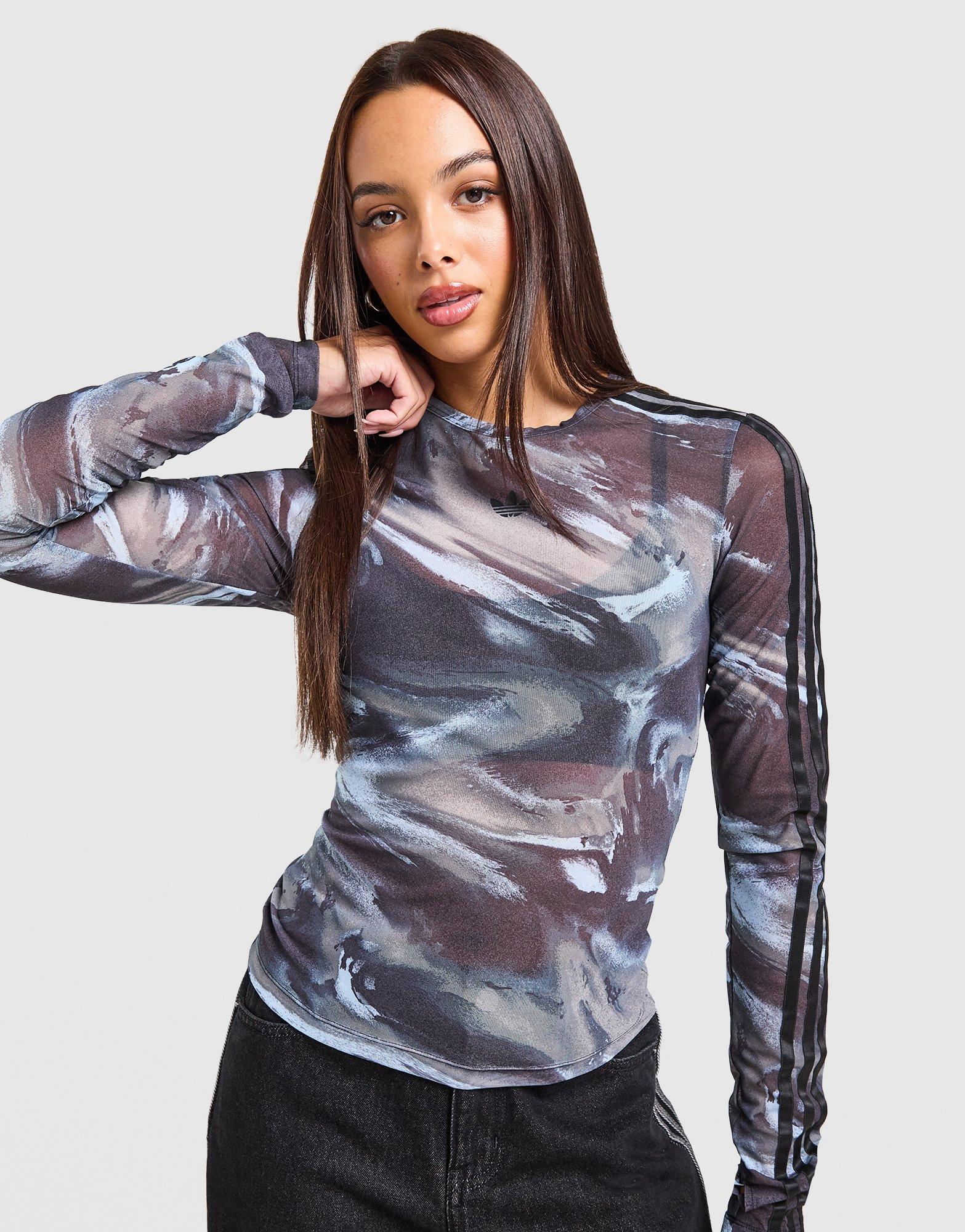 adidas Originals Long Sleeve Mesh Marble All Over Print T-Shirt