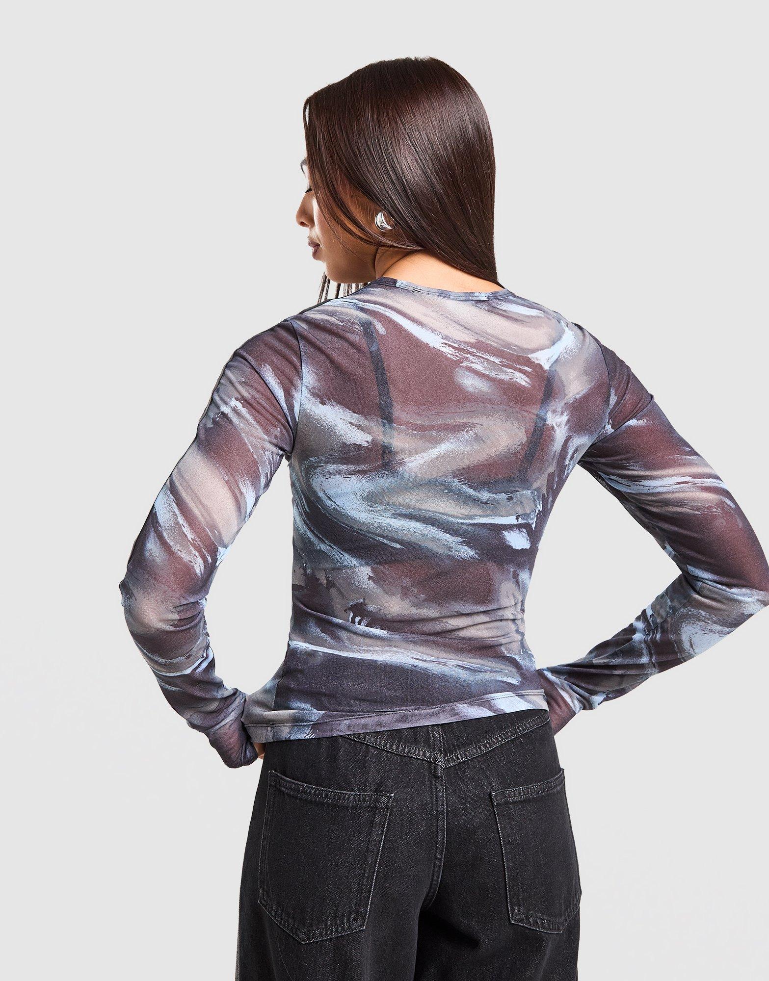 adidas Originals Long Sleeve Mesh Marble All Over Print T-Shirt