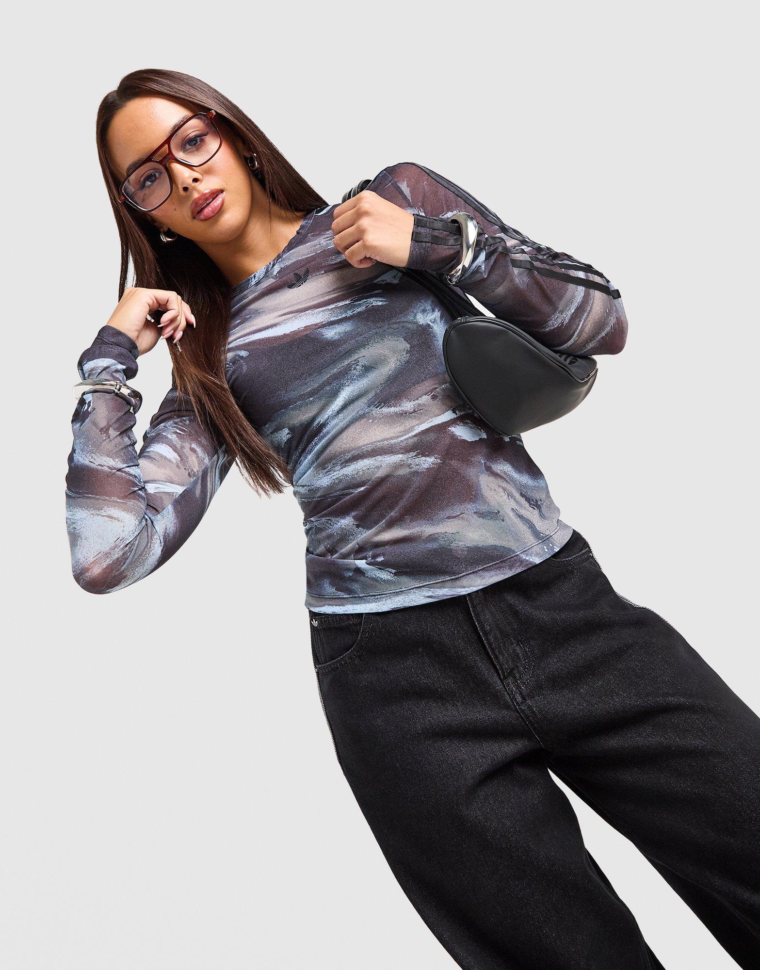 adidas Originals Long Sleeve Mesh Marble All Over Print T-Shirt