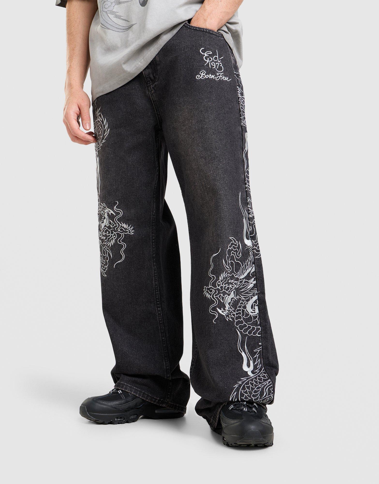 Ed Hardy All-Over-Print Embroidered Dragon Jeans