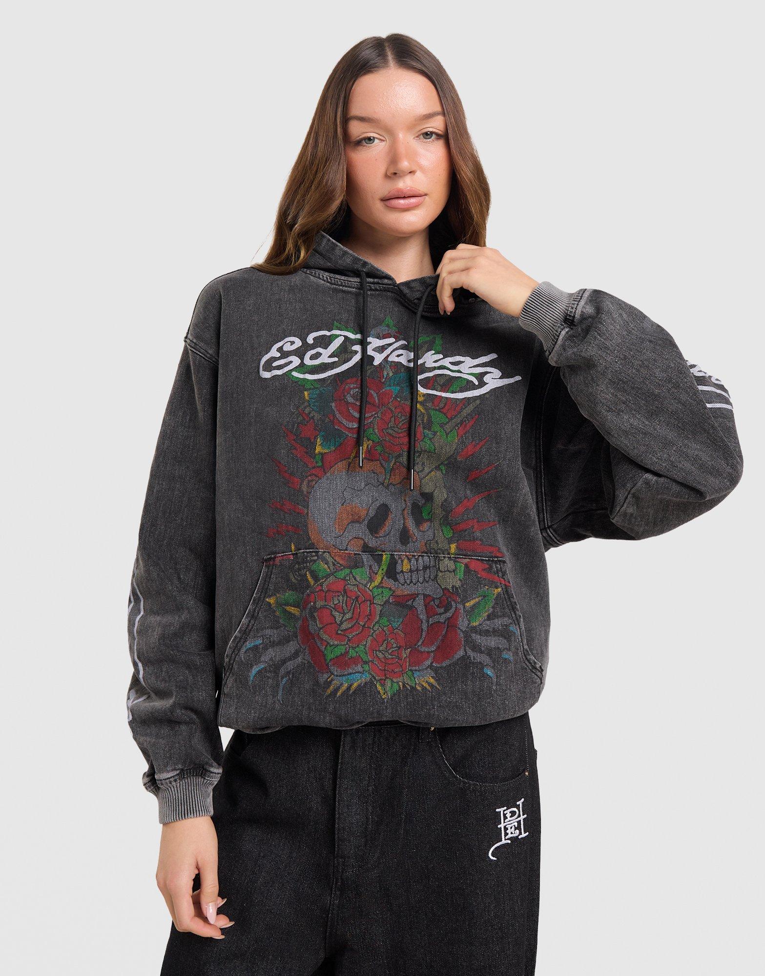 Ed Hardy Skull Overhead Denim Hoodie