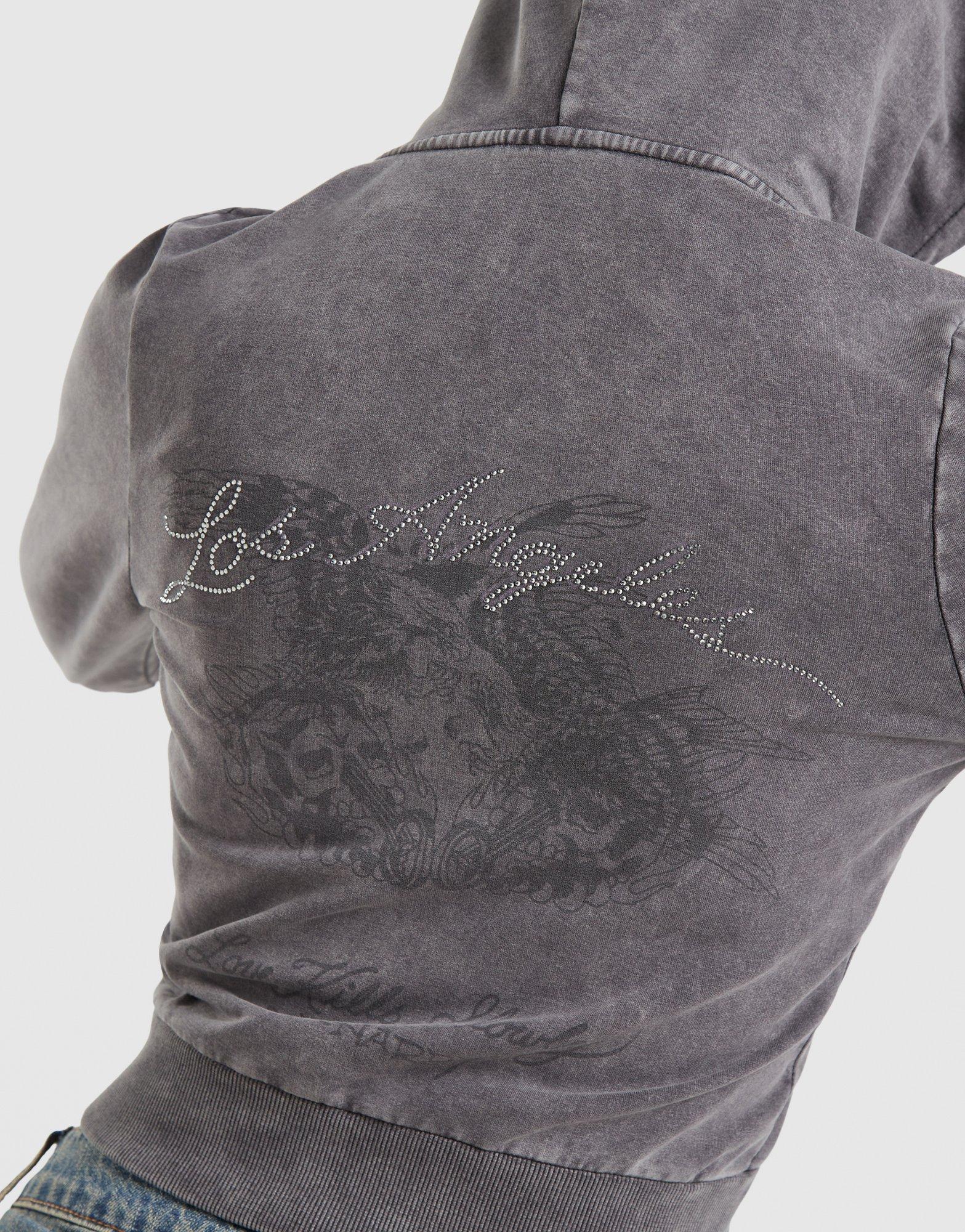 Ed Hardy True Diamante Cropped Full Zip Hoodie