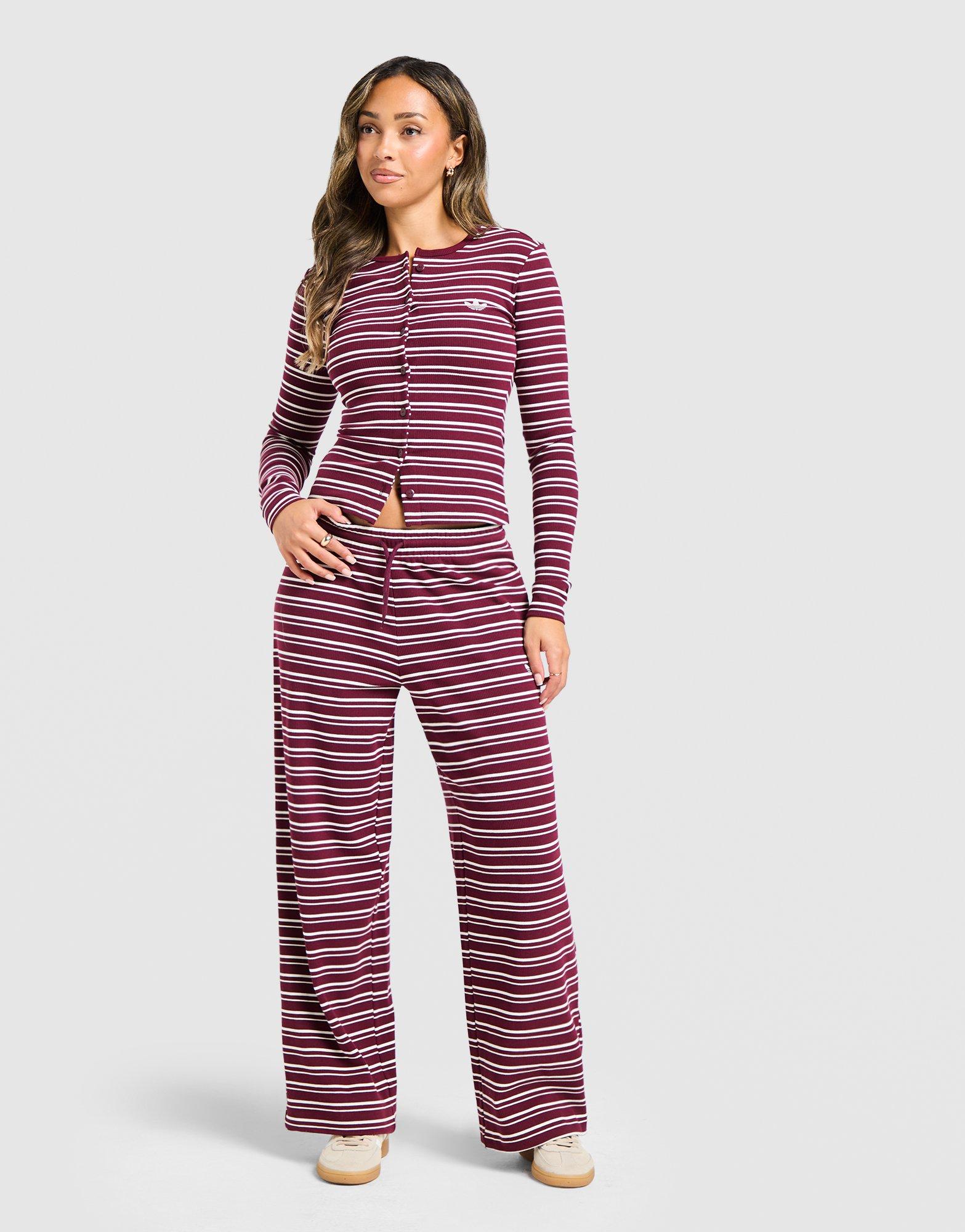 adidas Originals Striped Ribbed Button Long Sleeve Top