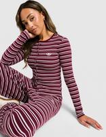 adidas Originals Striped Ribbed Button Long Sleeve Top