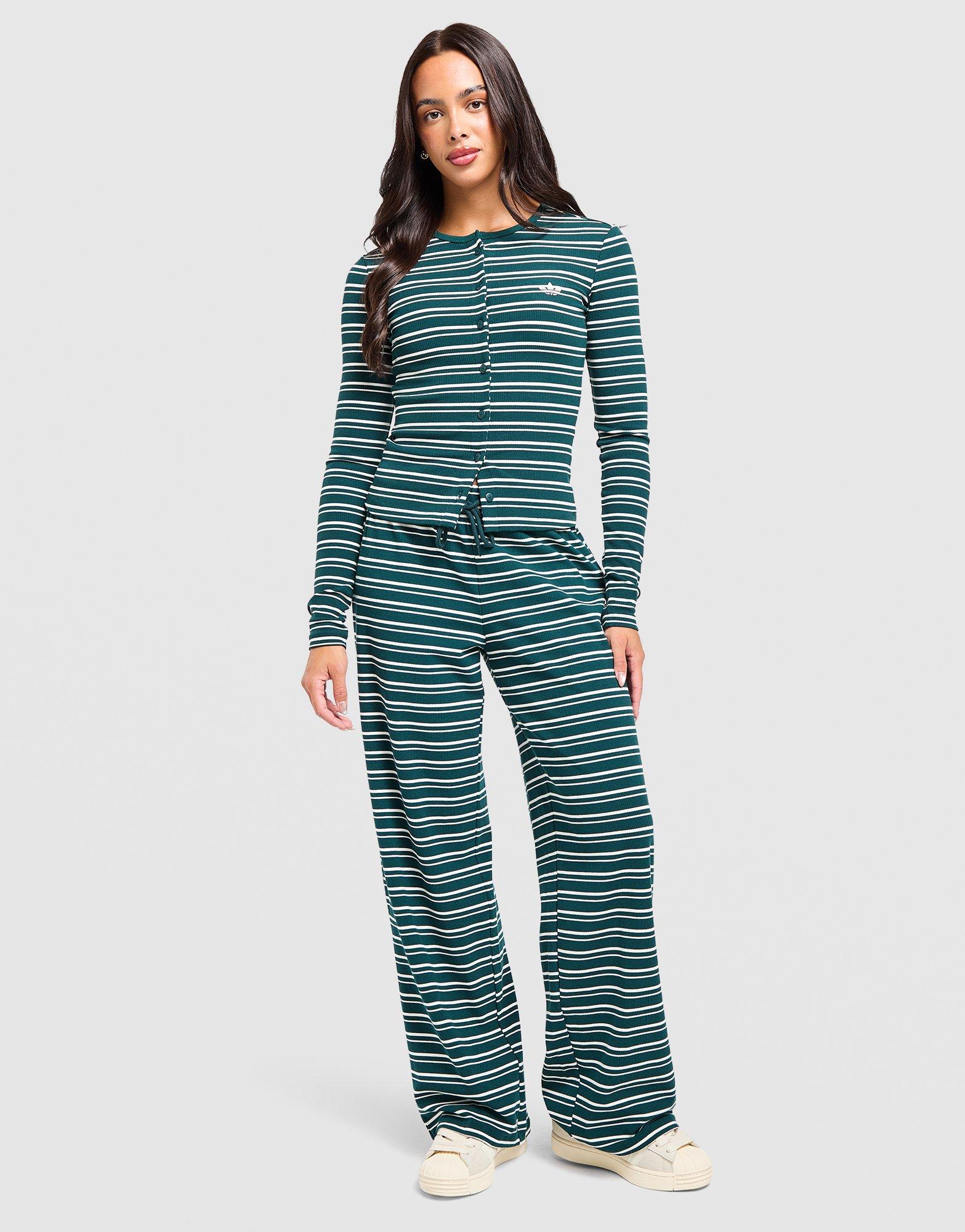 adidas Originals Striped Ribbed Button Long Sleeve Top
