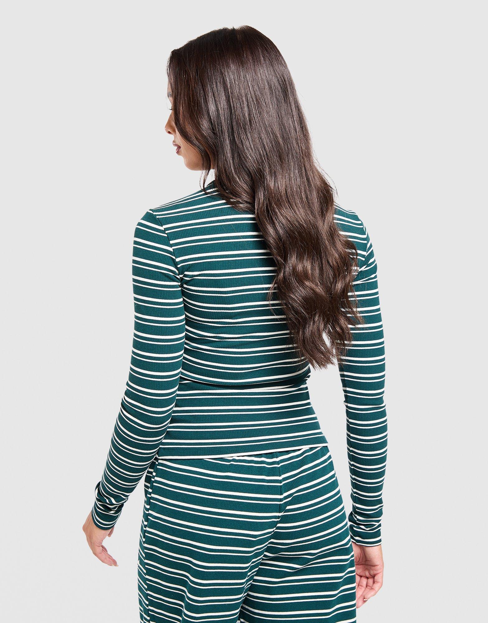 adidas Originals Striped Ribbed Button Long Sleeve Top
