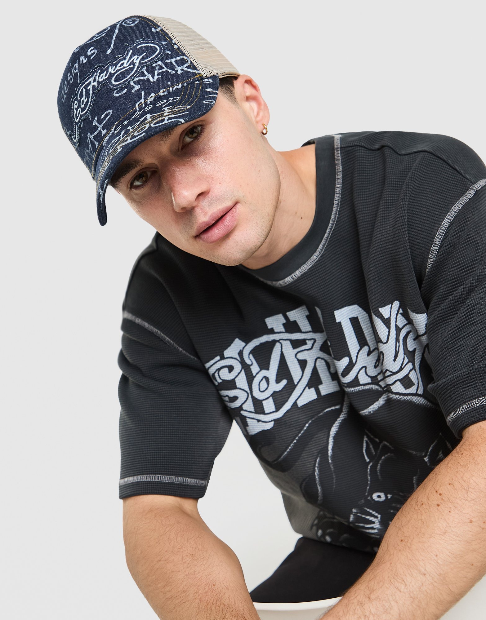 Blue Ed Hardy Logo Denim Trucker Cap - JD Sports Global