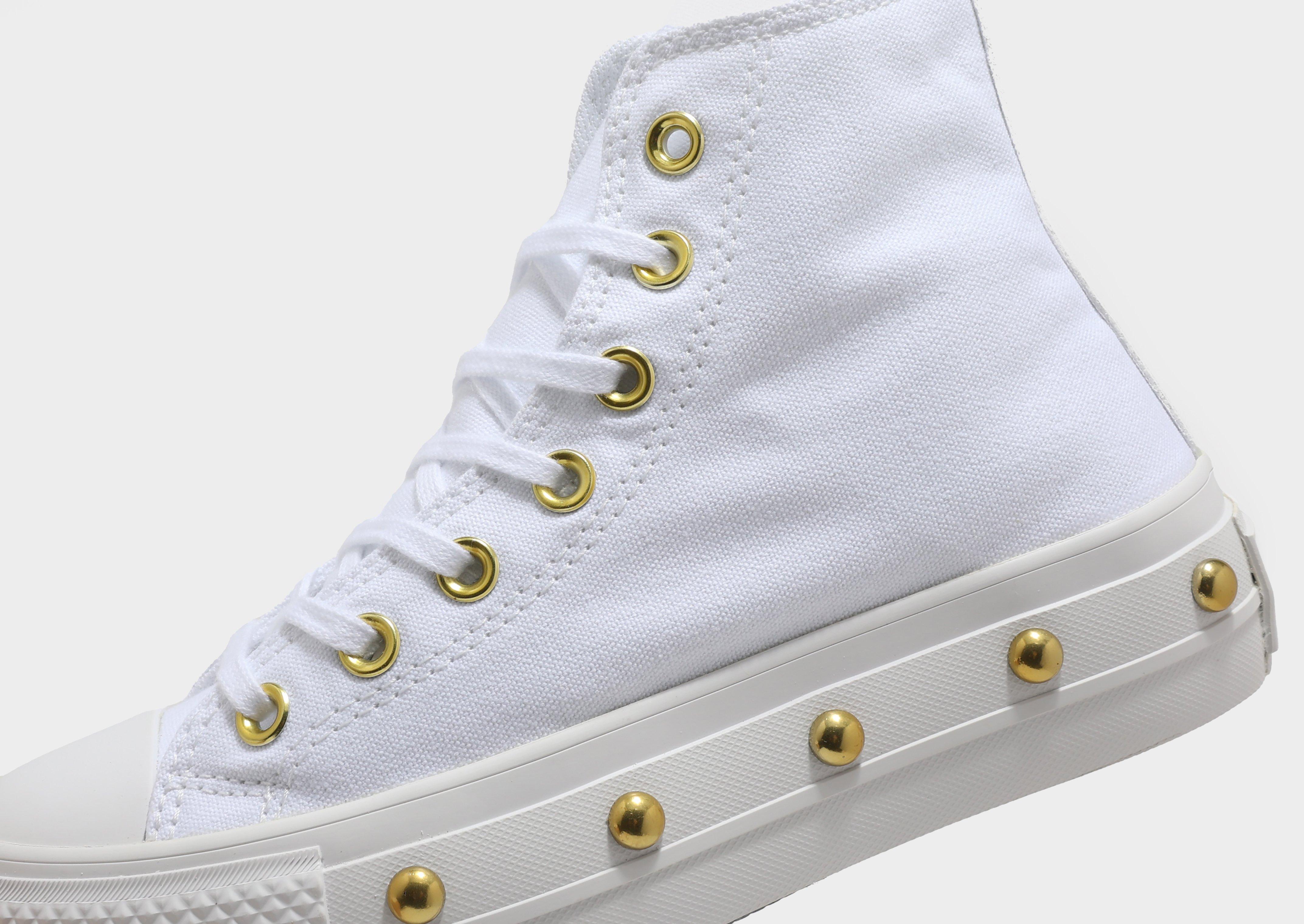 White leather clearance hi top converse