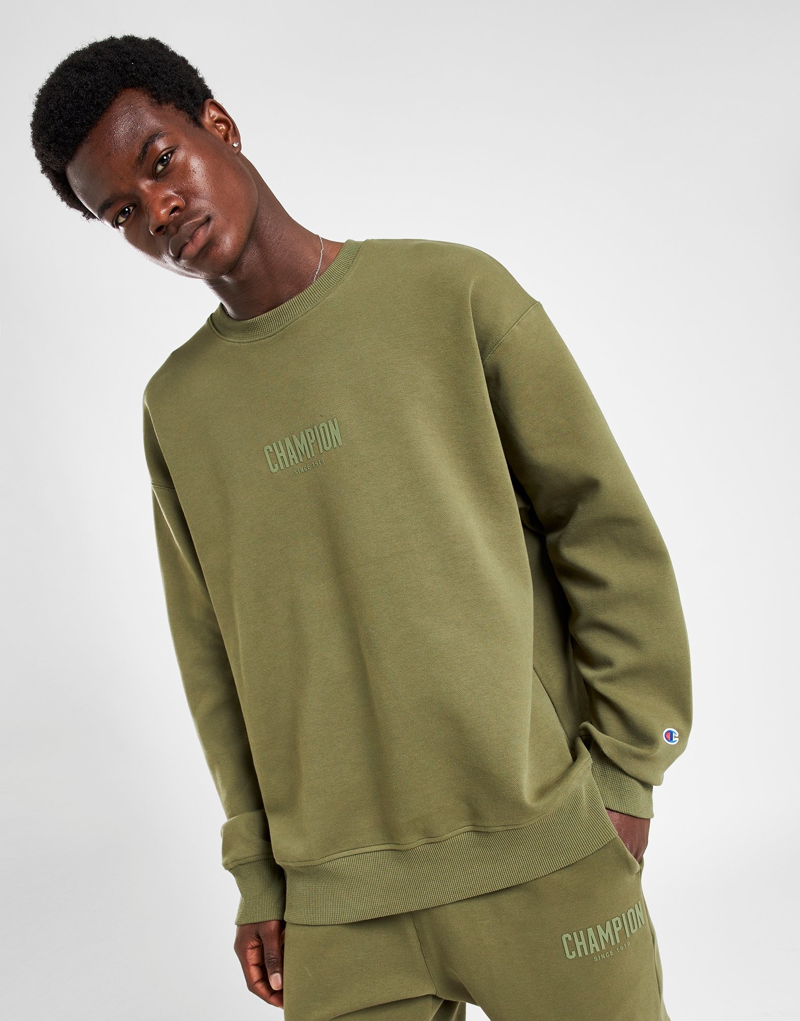 Olive green champion discount crewneck