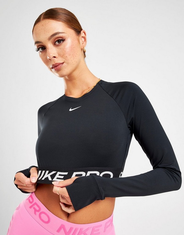 Black Nike Pro Dri-FIT Crop Long Sleeve Top - JD Sports NZ