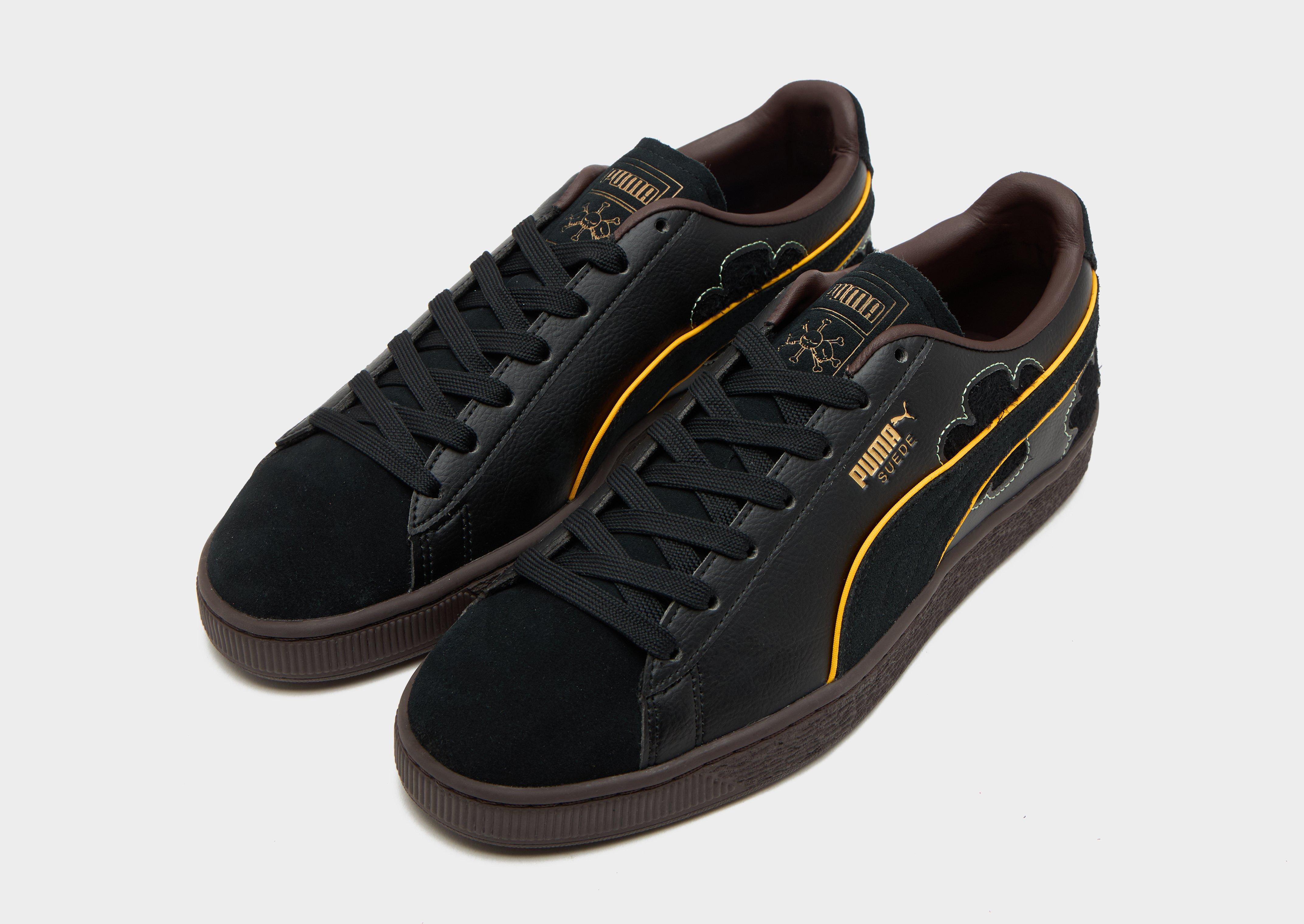 Puma suede black white gold best sale