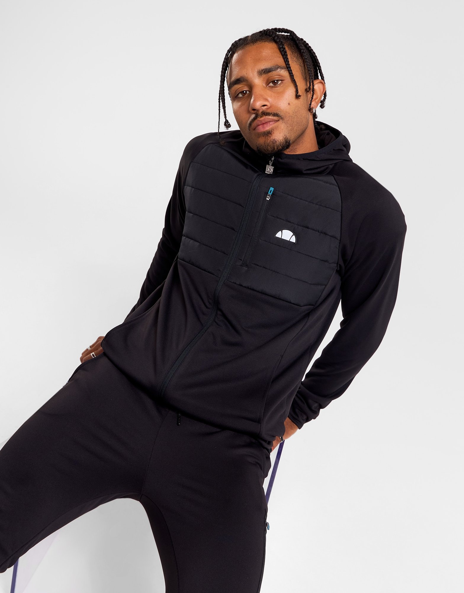 Black Ellesse Hybrid Full Zip Hoodie - JD Sports