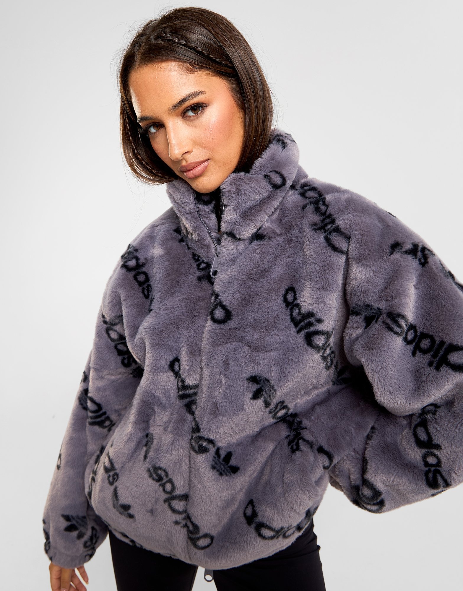 Grey adidas Originals Faux Fur Jacket - JD Sports NZ